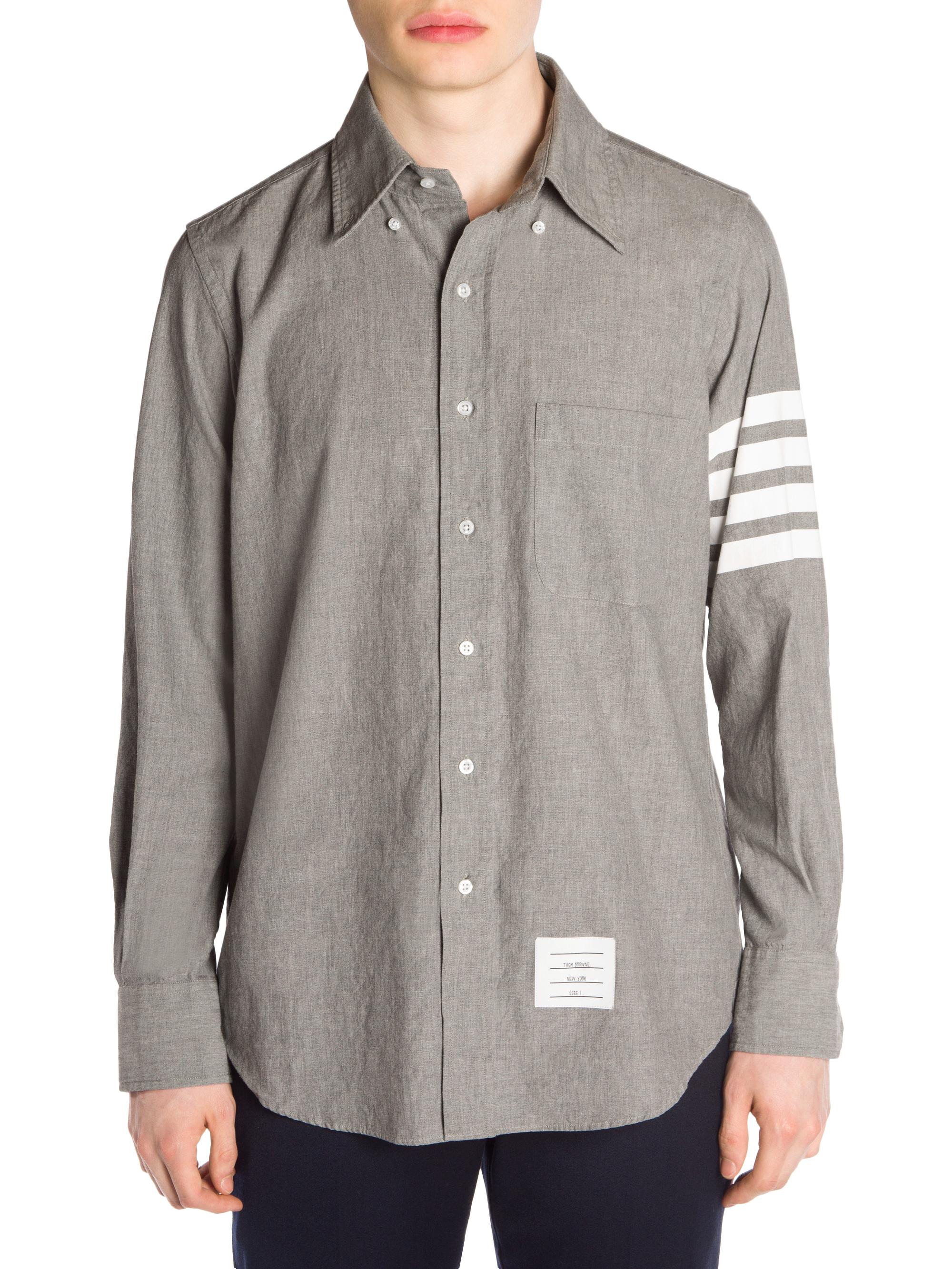 Thom Browne Straight-Fit Button-Down Stripe Long Sleeve Shirt