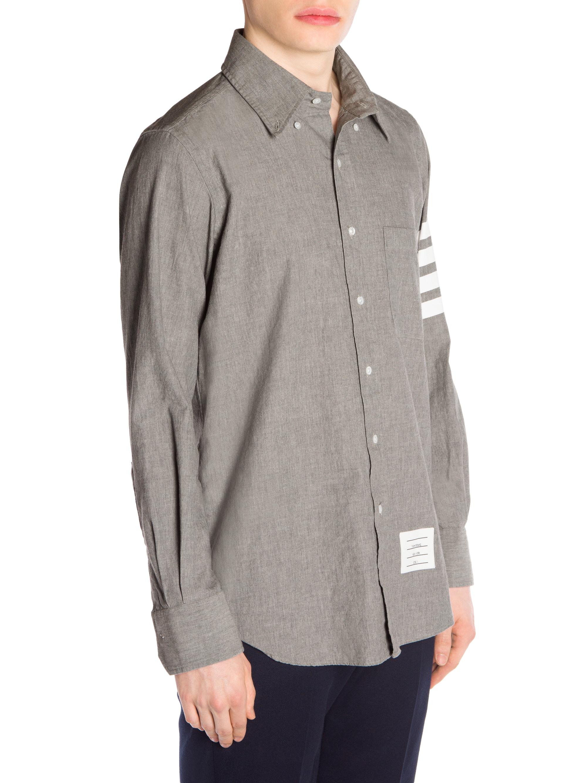 Thom Browne Straight-Fit Button-Down Stripe Long Sleeve Shirt