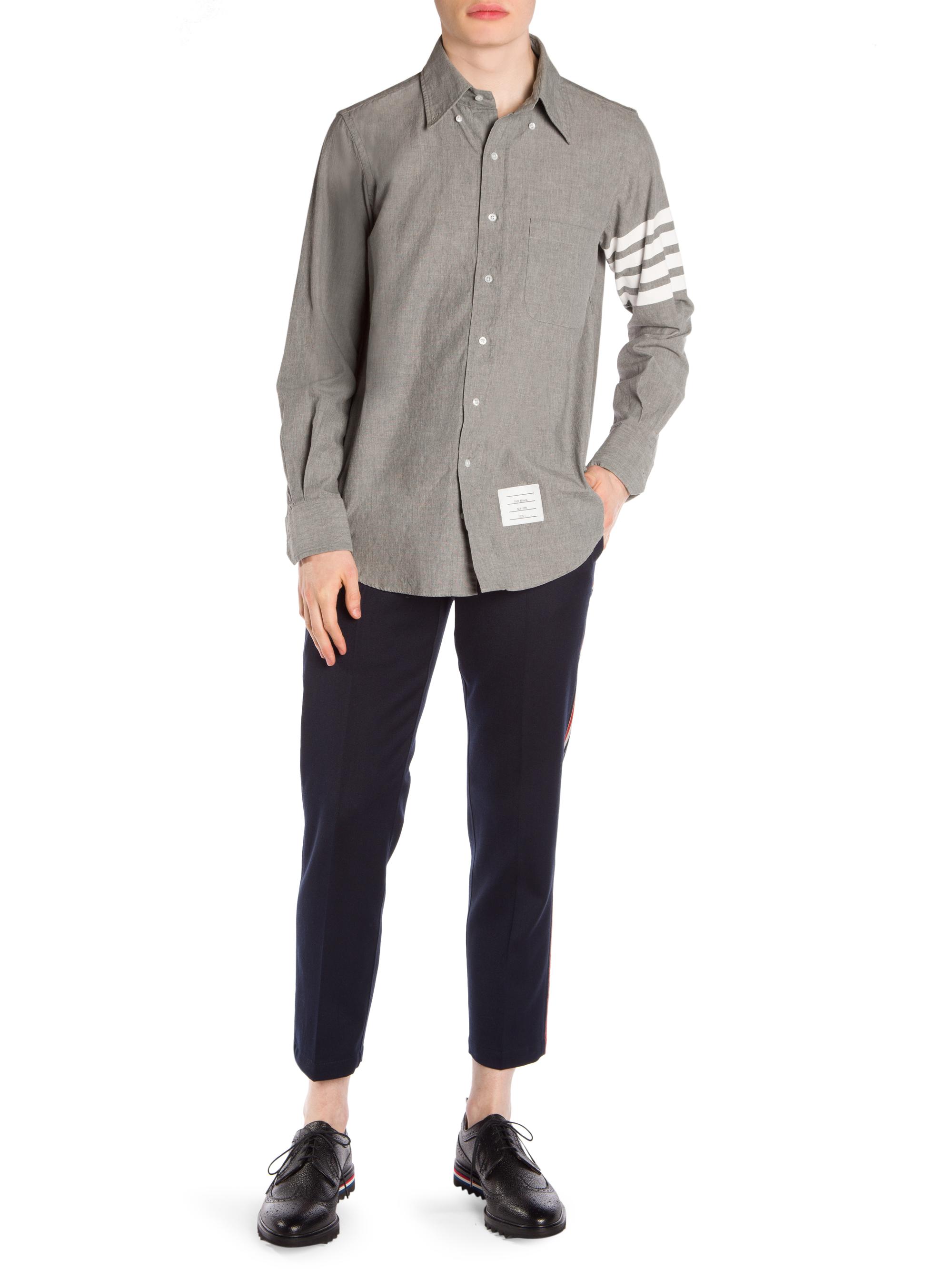 Thom Browne Straight-Fit Button-Down Stripe Long Sleeve Shirt