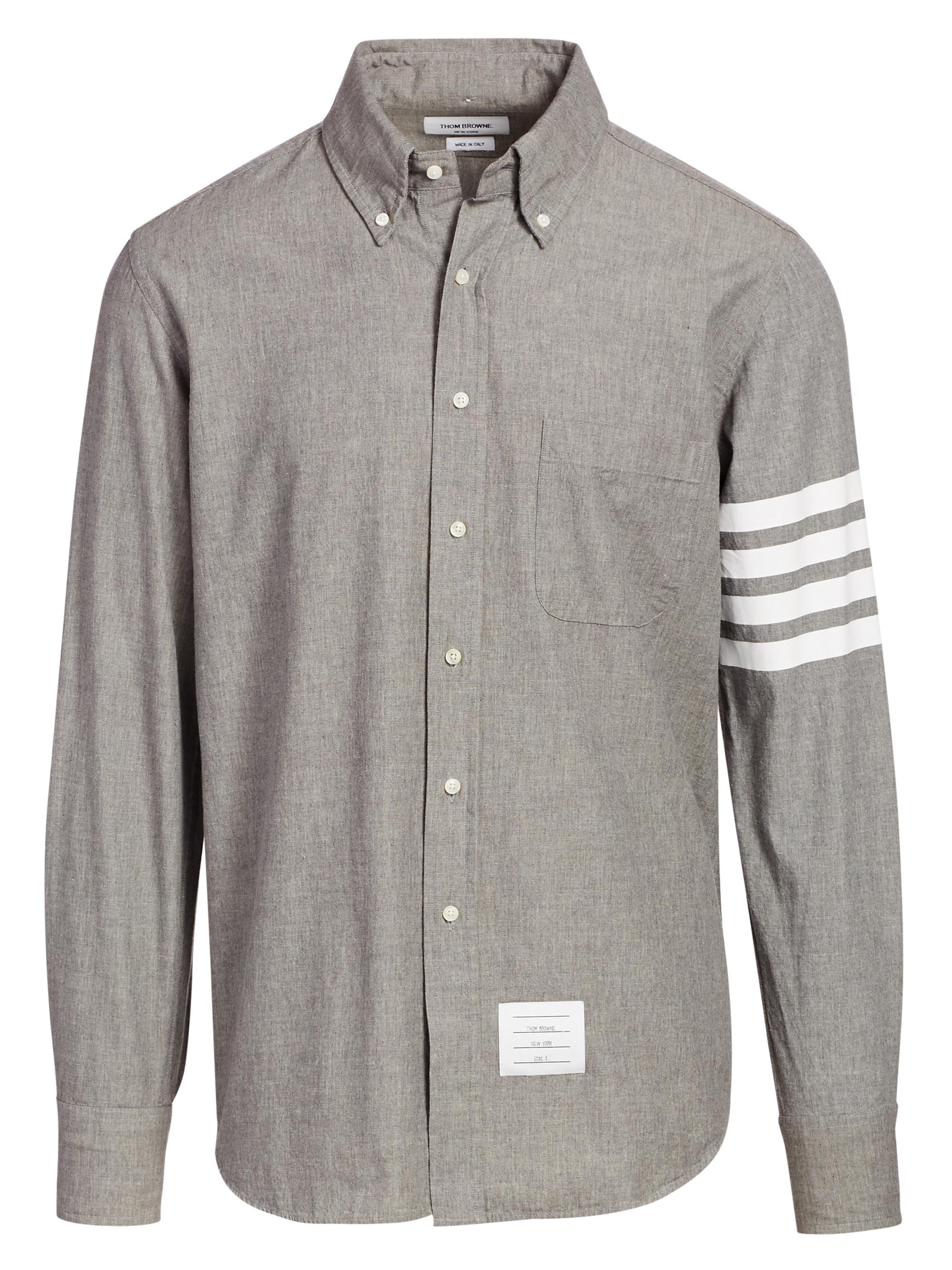 Thom Browne Men's Straight-Fit Button-Down Stripe Long Sleeve Shirt - Med Grey