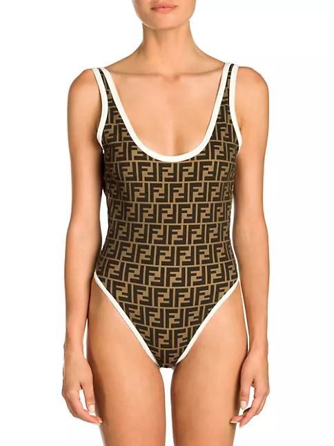 Fendi Ff Reversible Logo One-piece Swimsuit in Brown