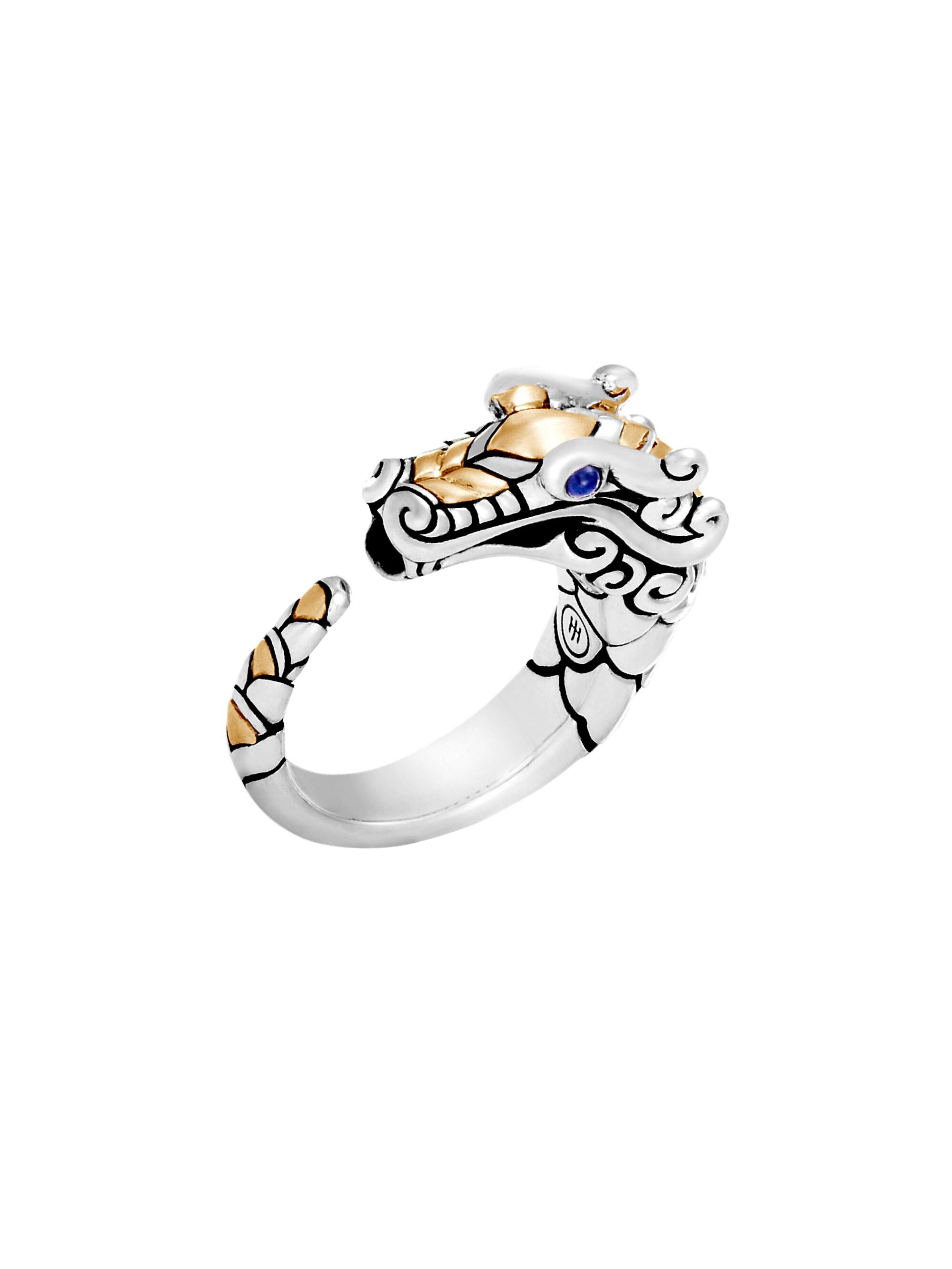 John Hardy Women's Naga Dragon 18K Yellow Gold, Sterling Silver & Blue Sapphire Dragon Ring - Silver