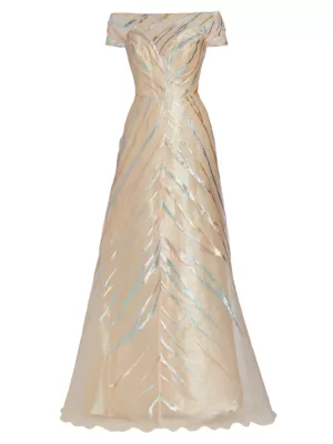 Saks Champagne Evening Gowns