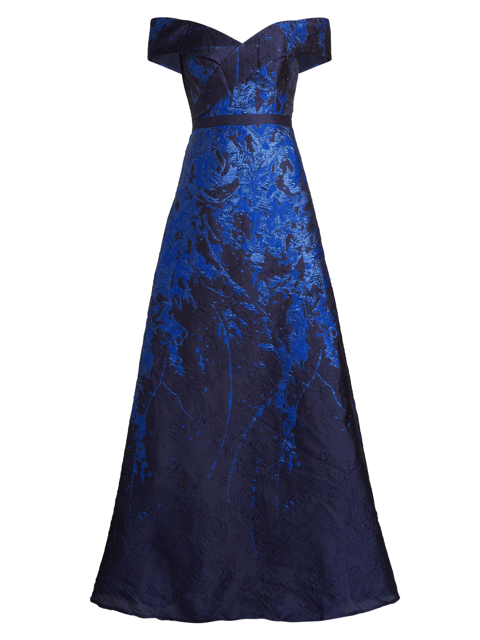 Rene Ruiz Collection Women's Off-The-Shoulder Fil Coupé Sequin Ball Gown - Blue Navy