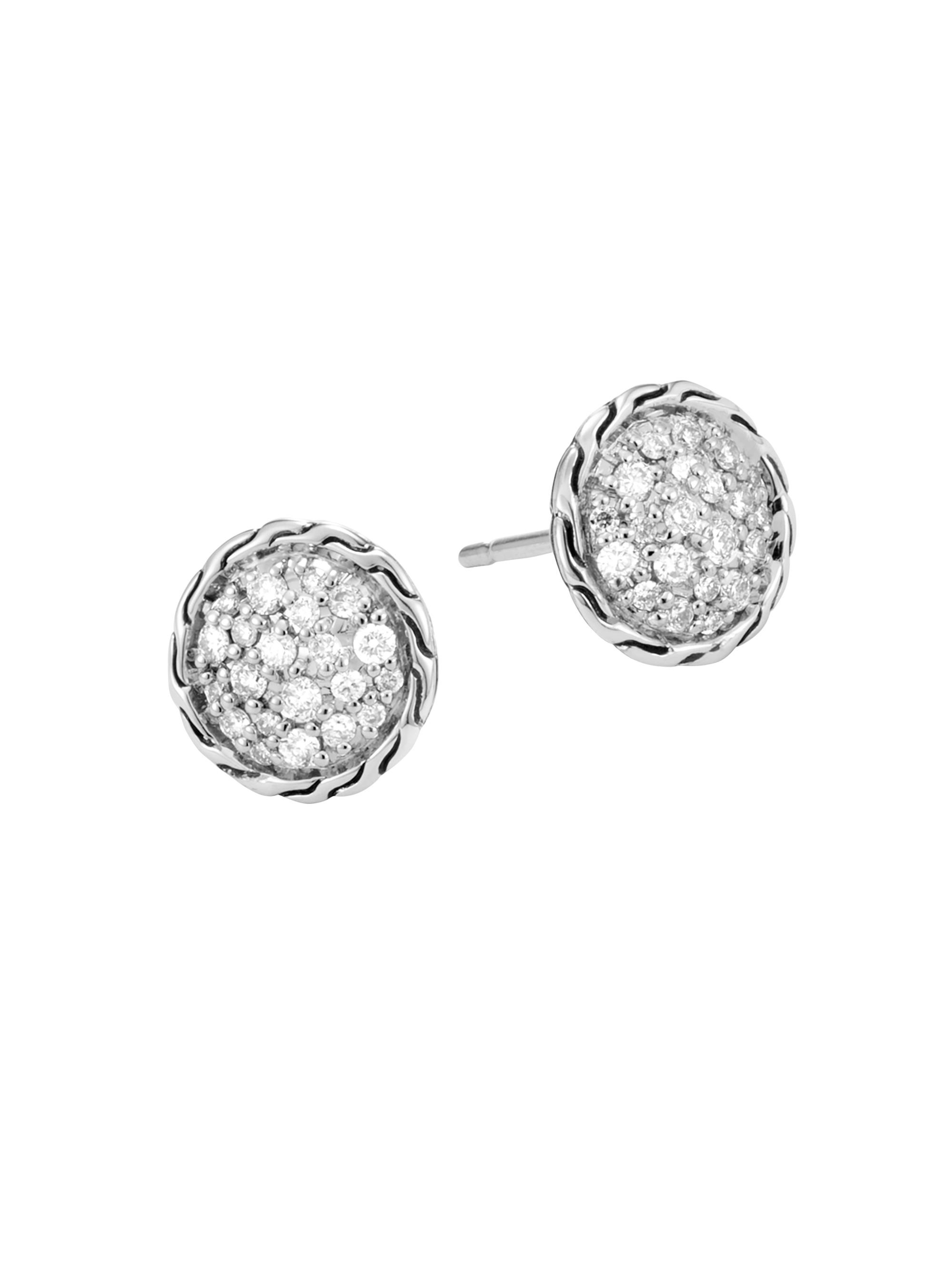 John Hardy Women's Classic Chain Silver & White Diamond Stud Earrings - Silver