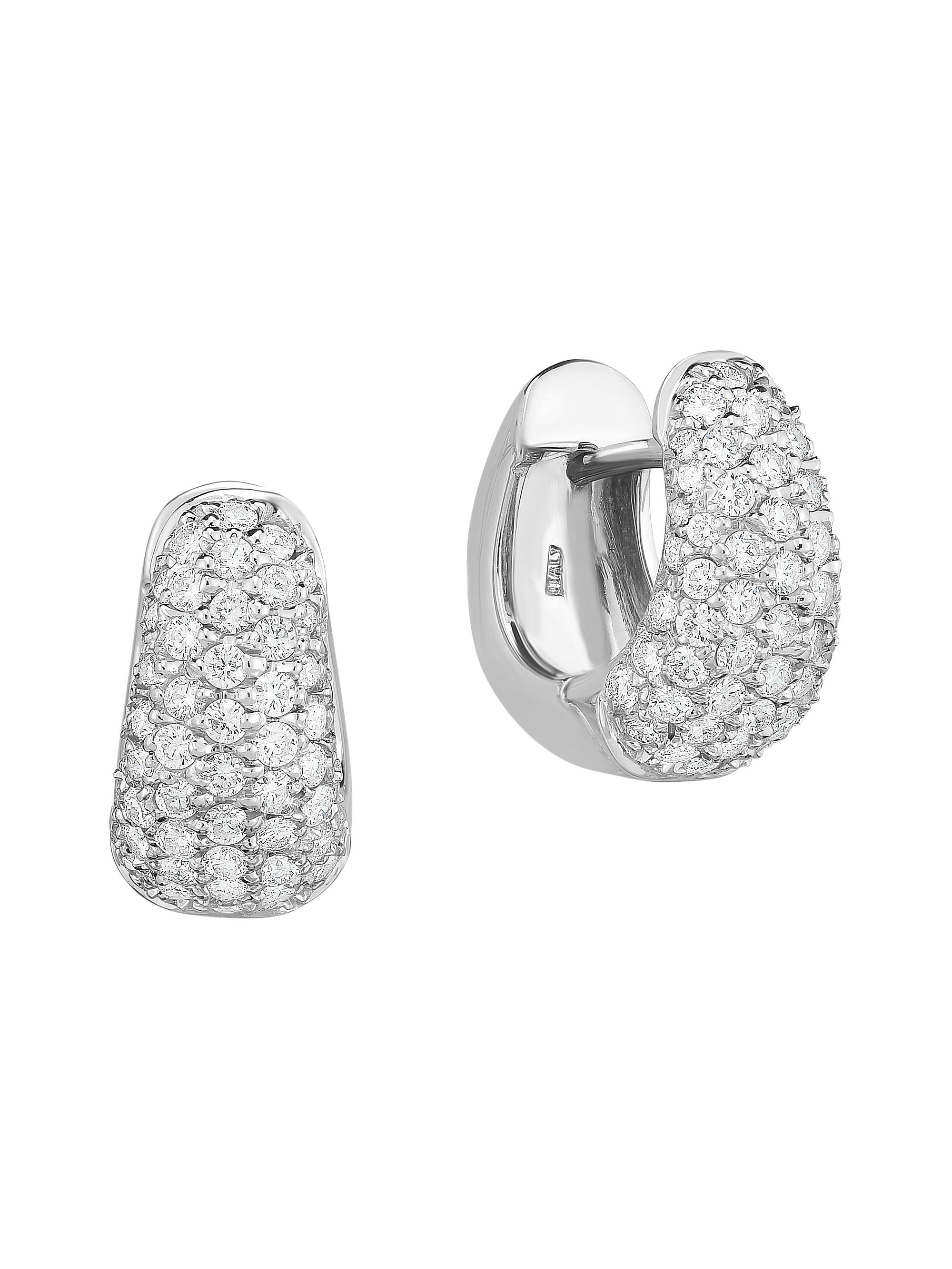 Roberto Coin Women's 18K White Gold & 1.5 TCW Diamond Huggie Hoop Earrings - White Gold