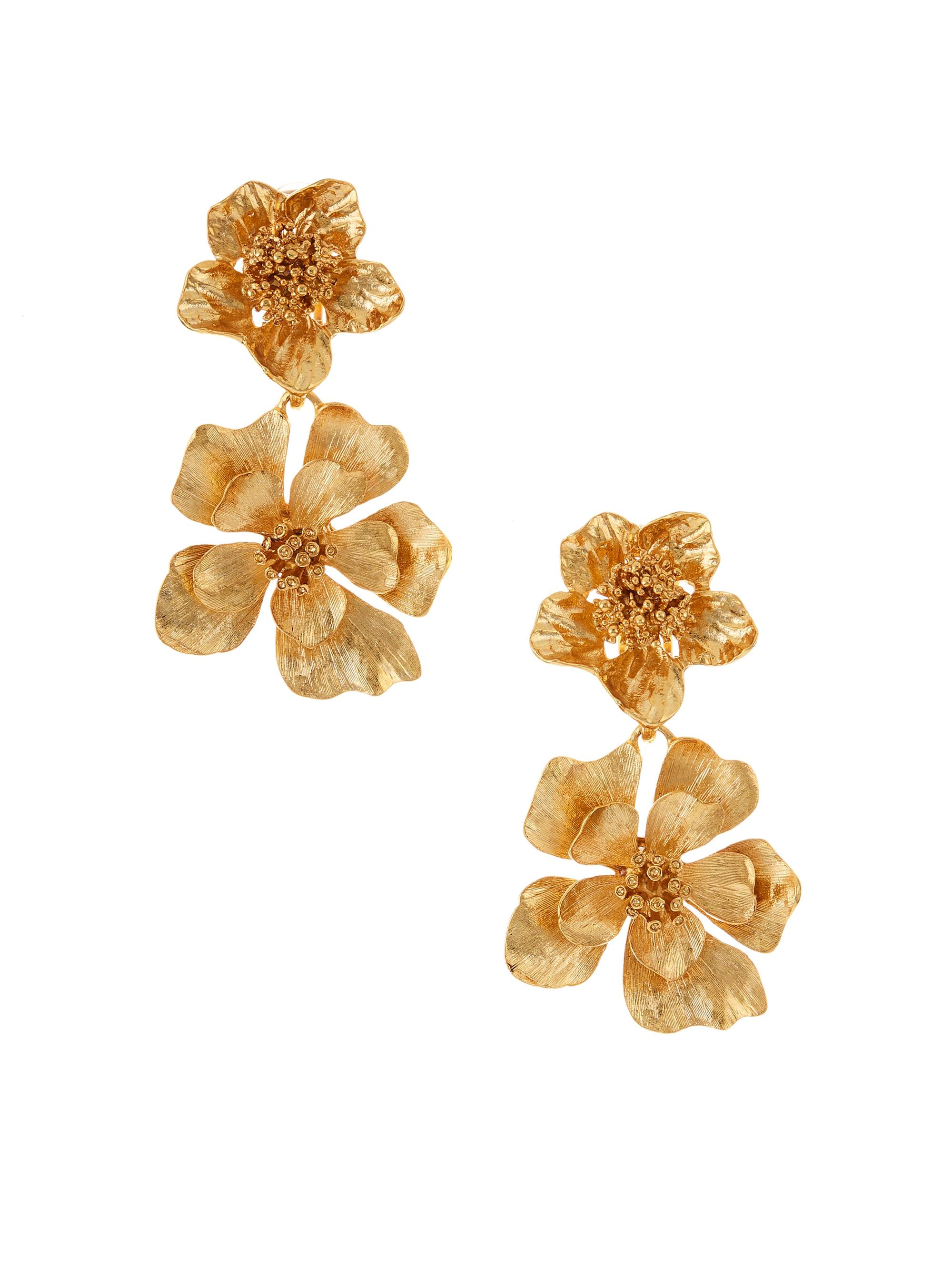Oscar de la Renta Women's Classic Goldtone Flower Clip-On Drop Earrings - Gold