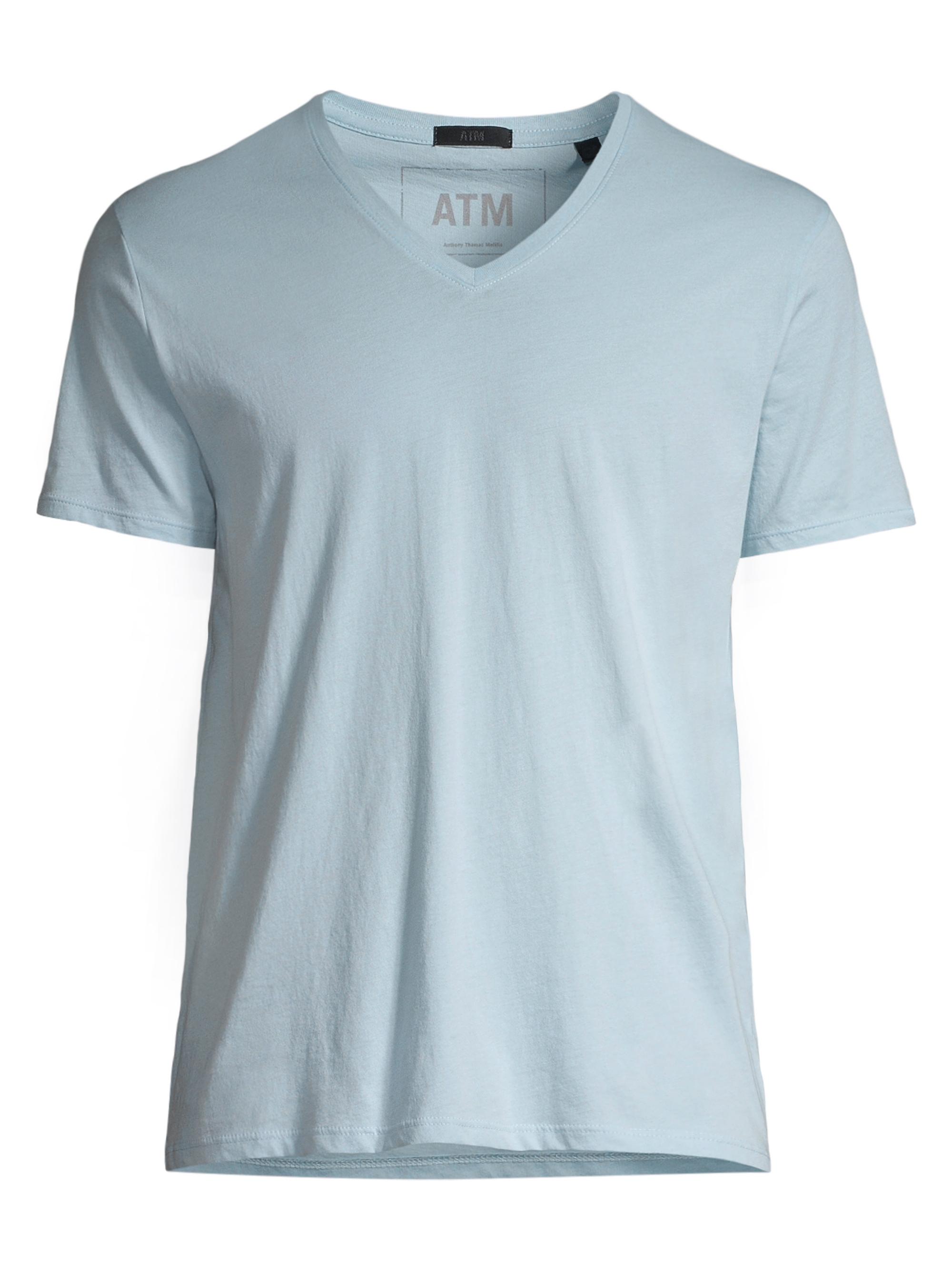 ATM Anthony Thomas Melillo Men's Slim Fit V-Neck Cotton T-Shirt - Blue