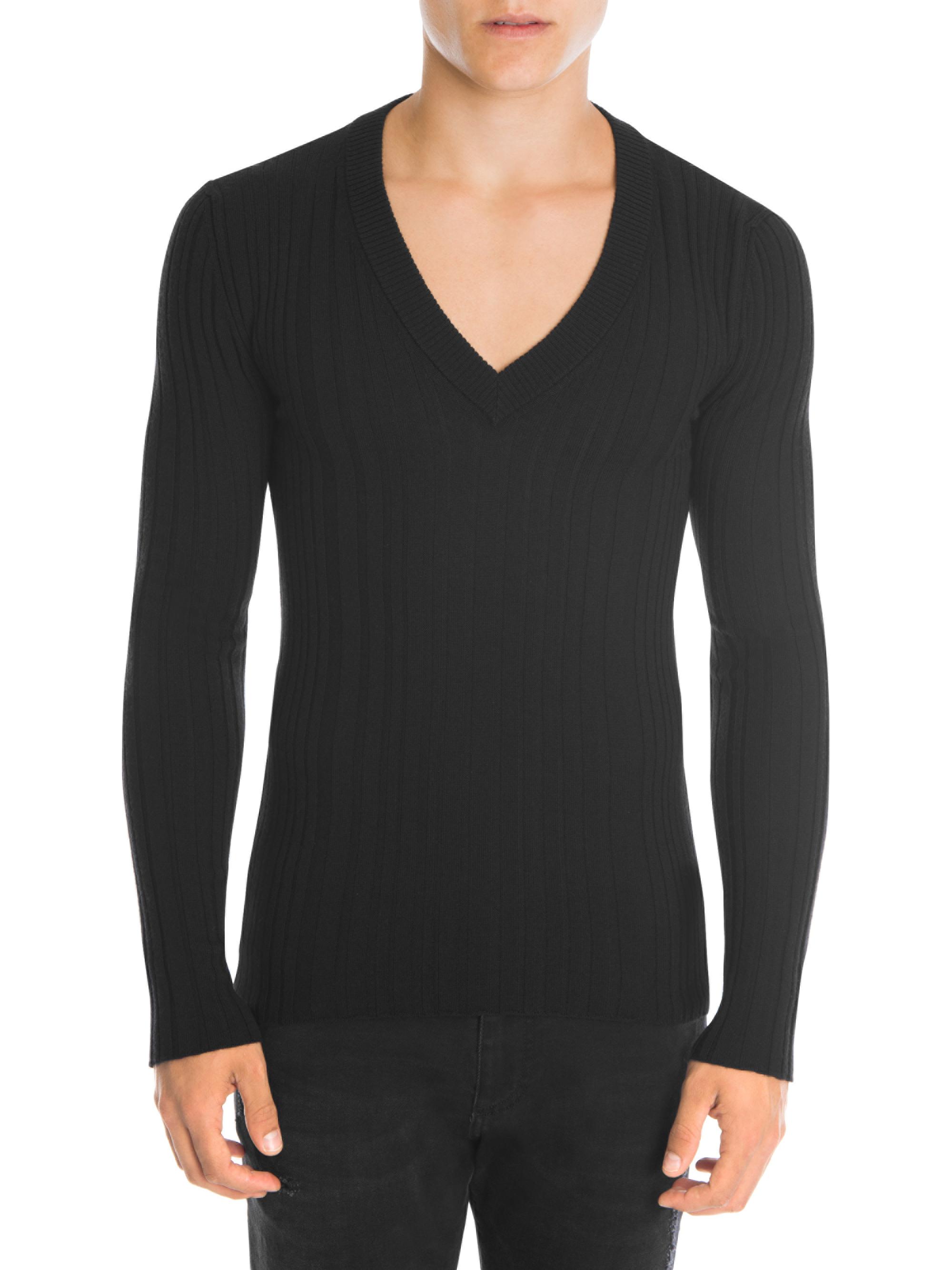 Dolce & Gabbana Men's V-Neck Ribbed Sweater - Nero