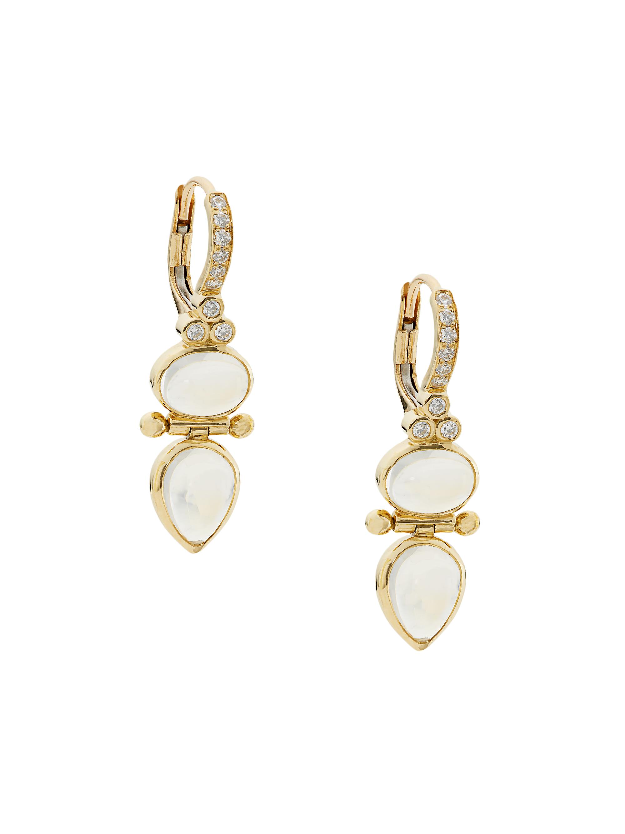 Temple St. Clair Women's Florence86 18K Yellow Gold, Blue Moonstone & Diamond Dynasty Double-Drop Earrings - Yellow Gold
