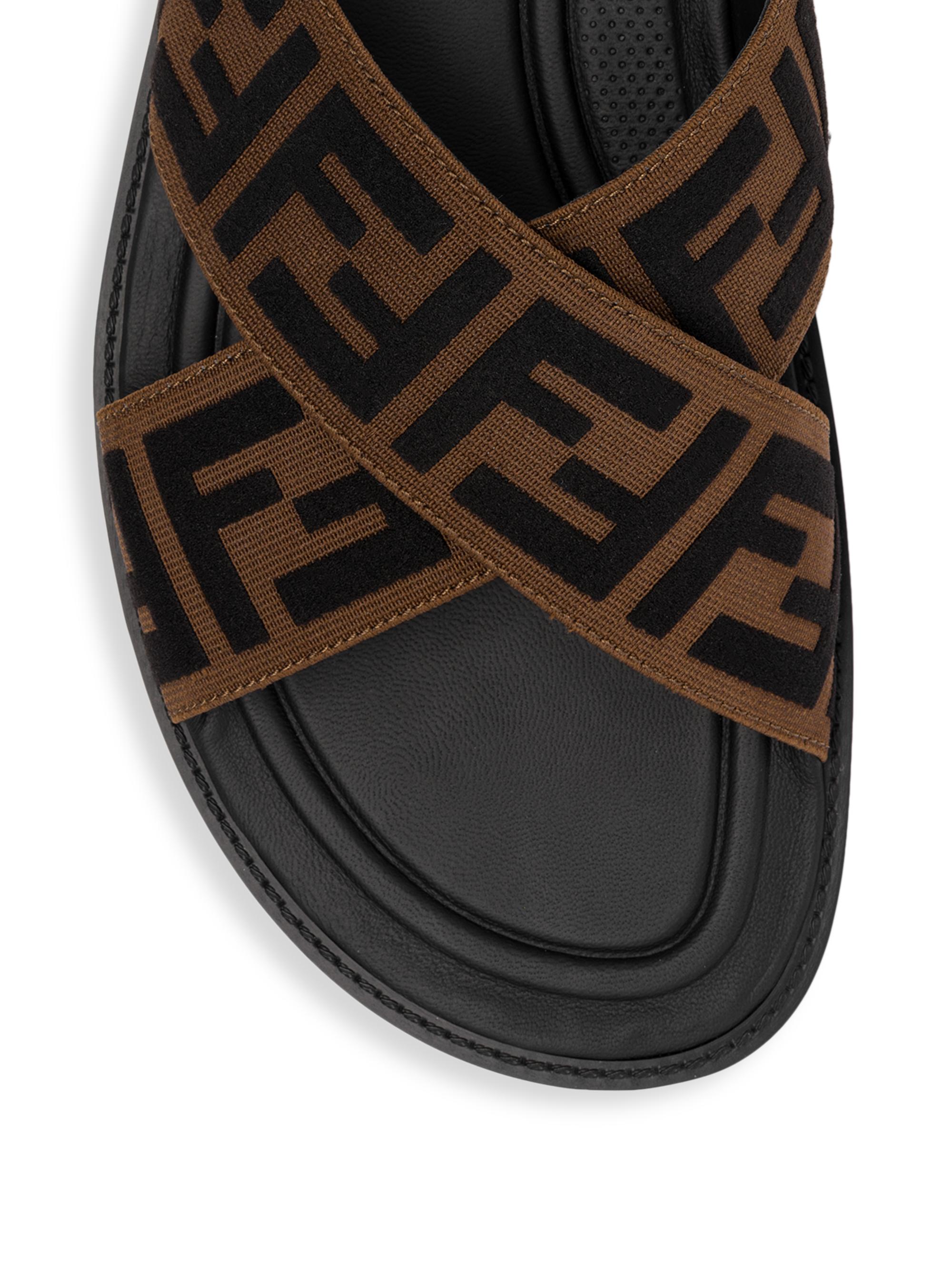 FENDI FF Cross Band Slide Black Brown