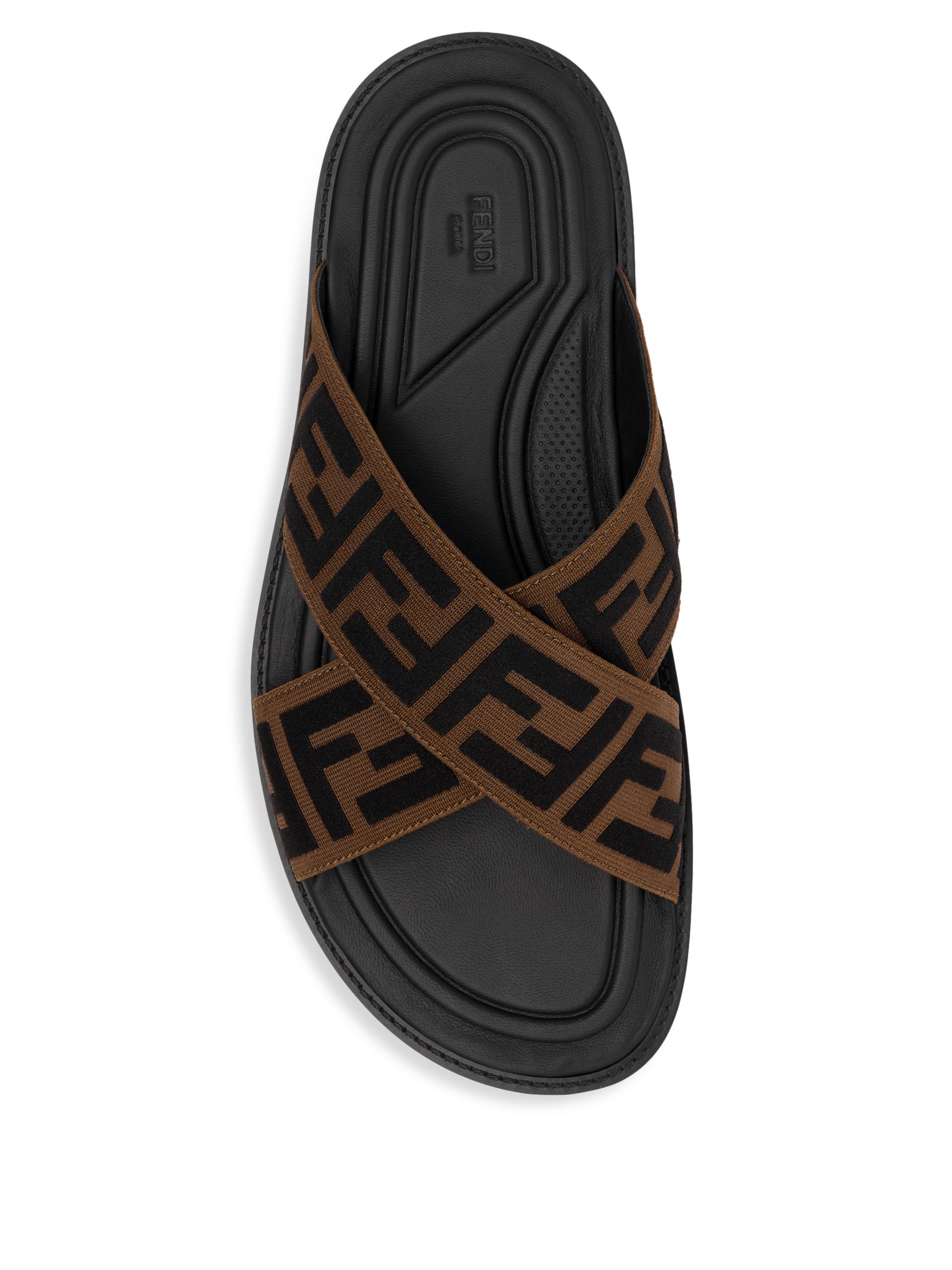 FENDI FF Cross Band Slide Black Brown