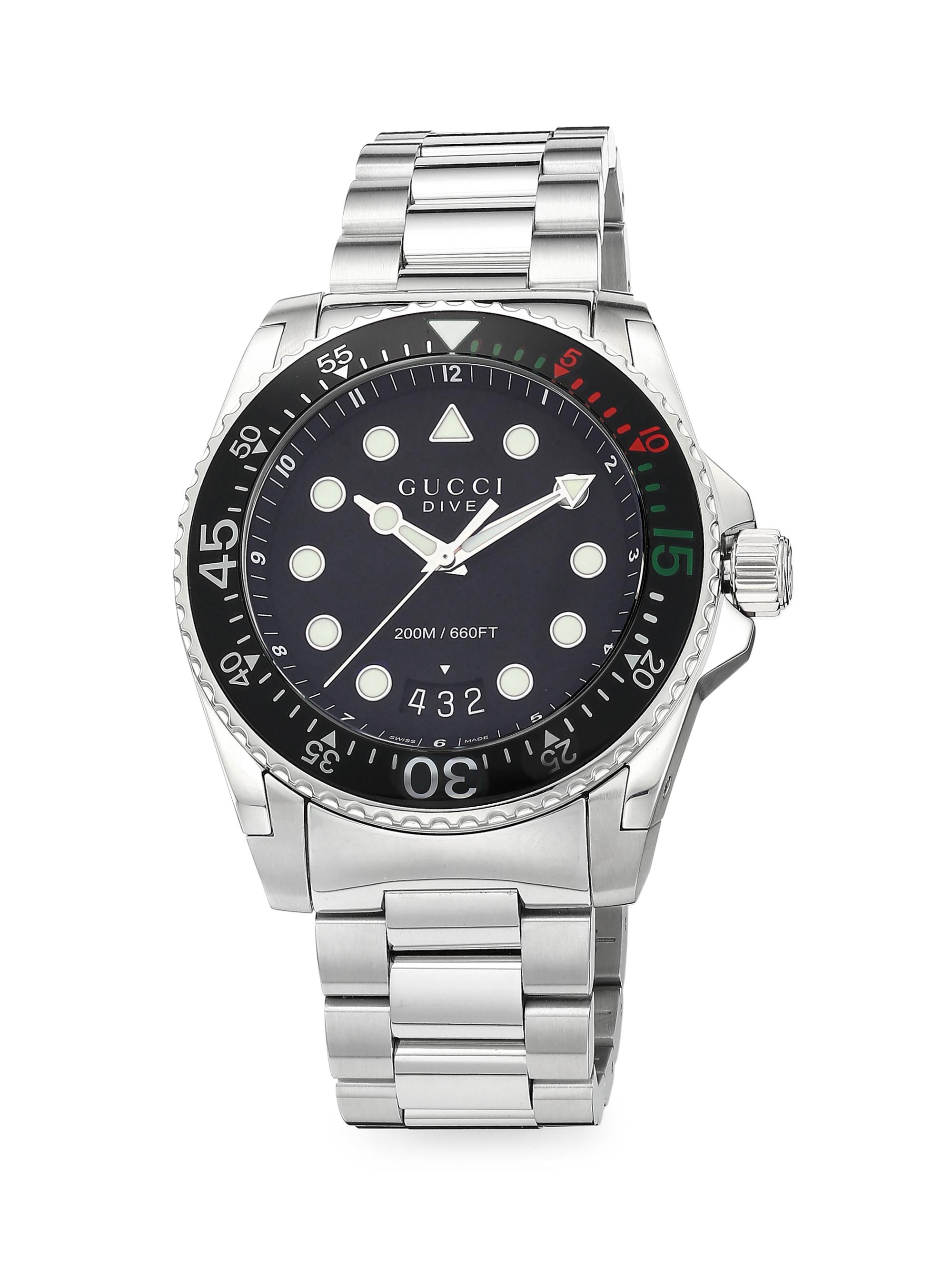 Gucci Men's Dive Stainless Steel Bracelet Watch - Black Silver