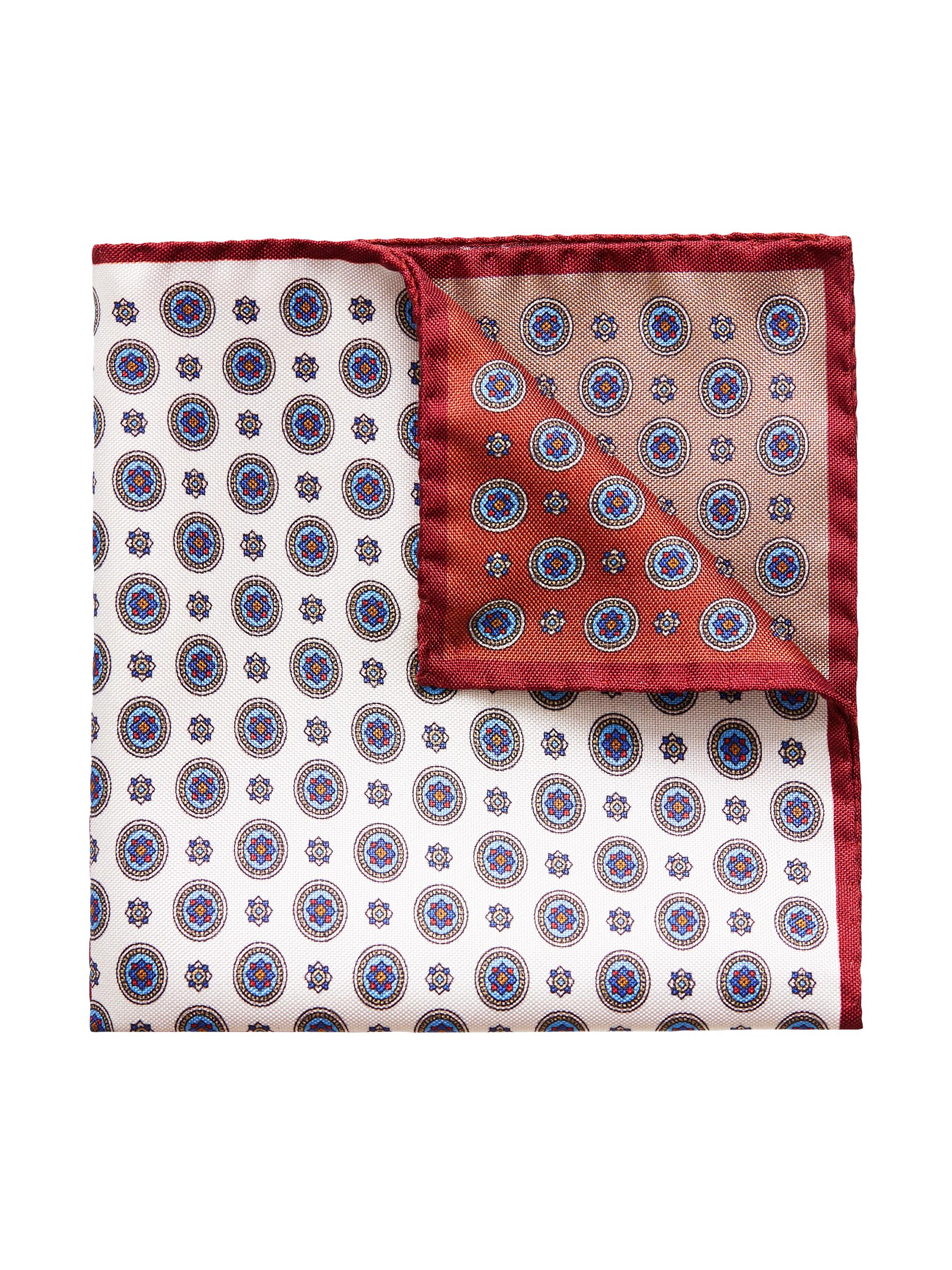 Eton Men's Medallion Print Silk Pocket Square - Brown