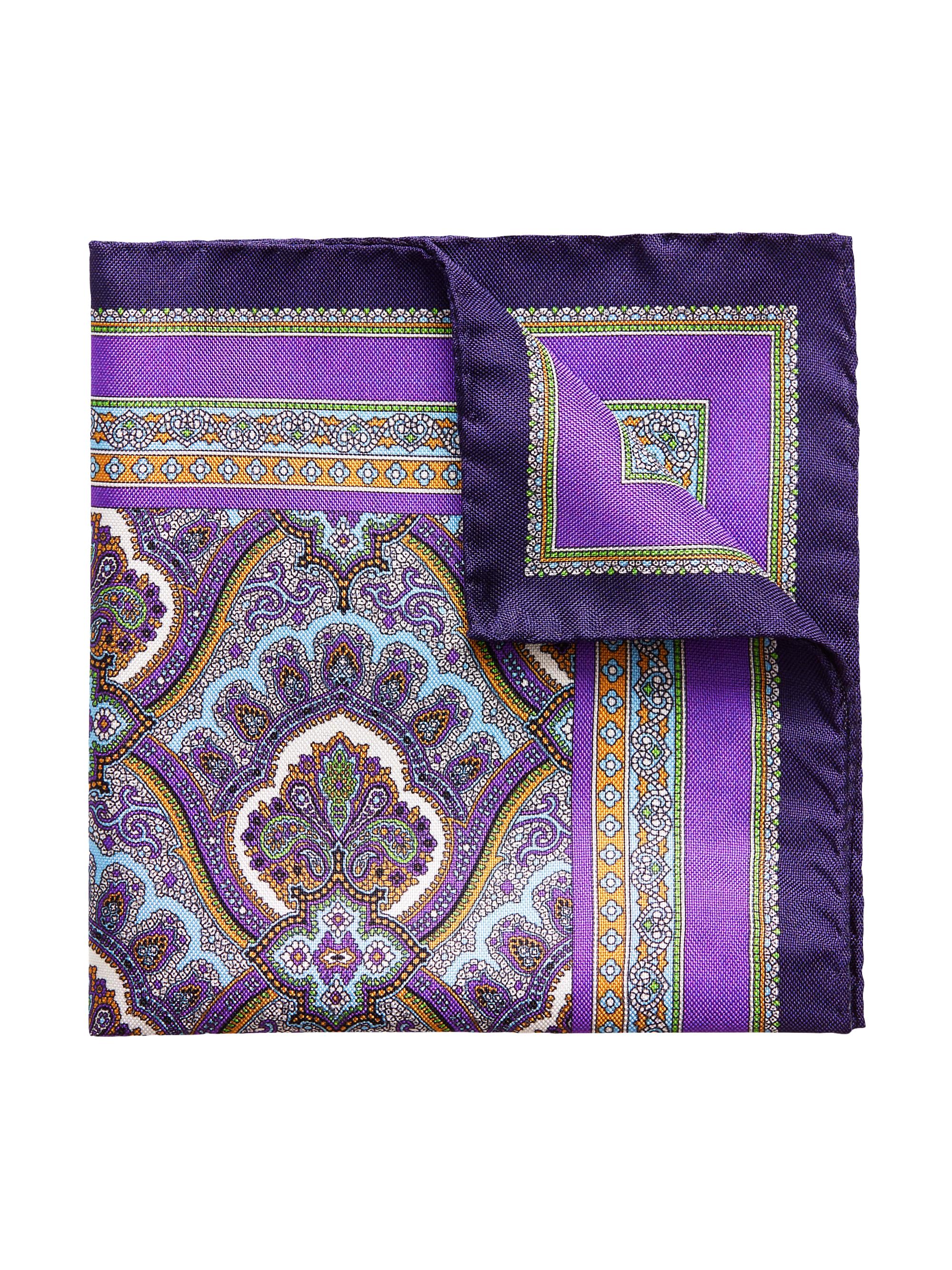 Eton Men's Paisley Silk Pocket Square - Purple