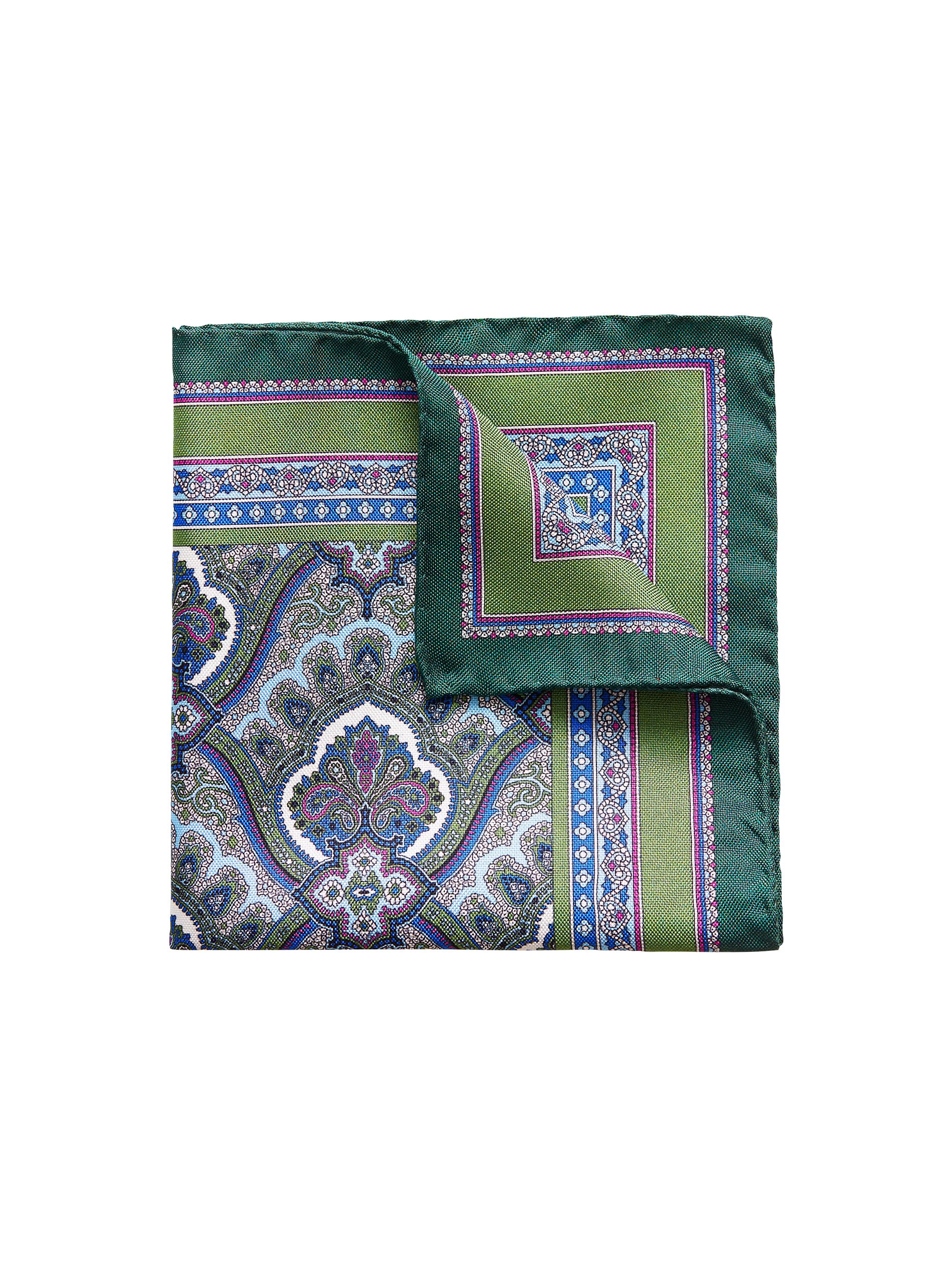 Eton Men's Paisley Silk Pocket Square - Green