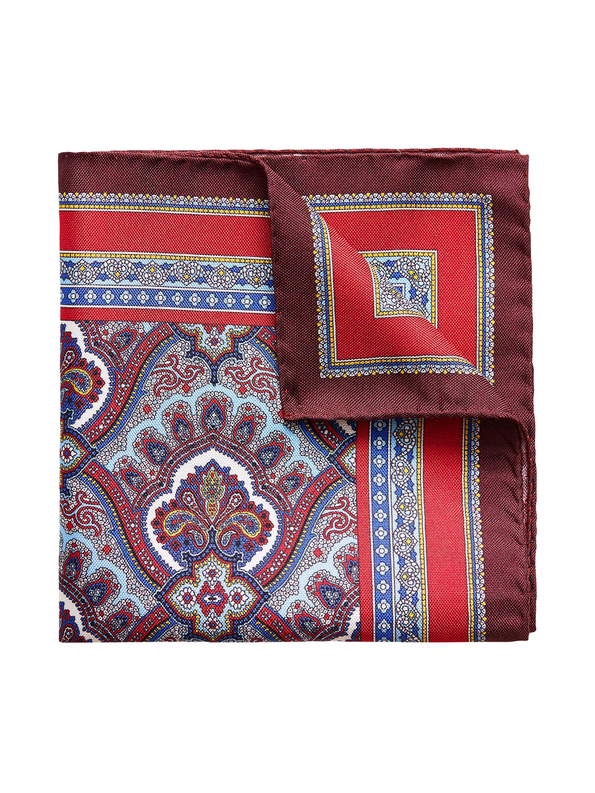 Eton Men's Paisley Silk Pocket Square - Red