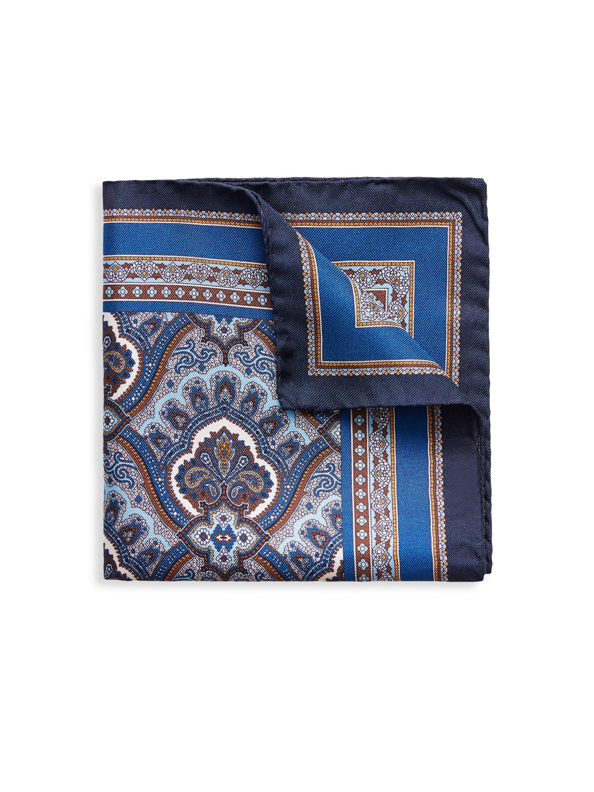 Eton Men's Paisley Silk Pocket Square - Navy