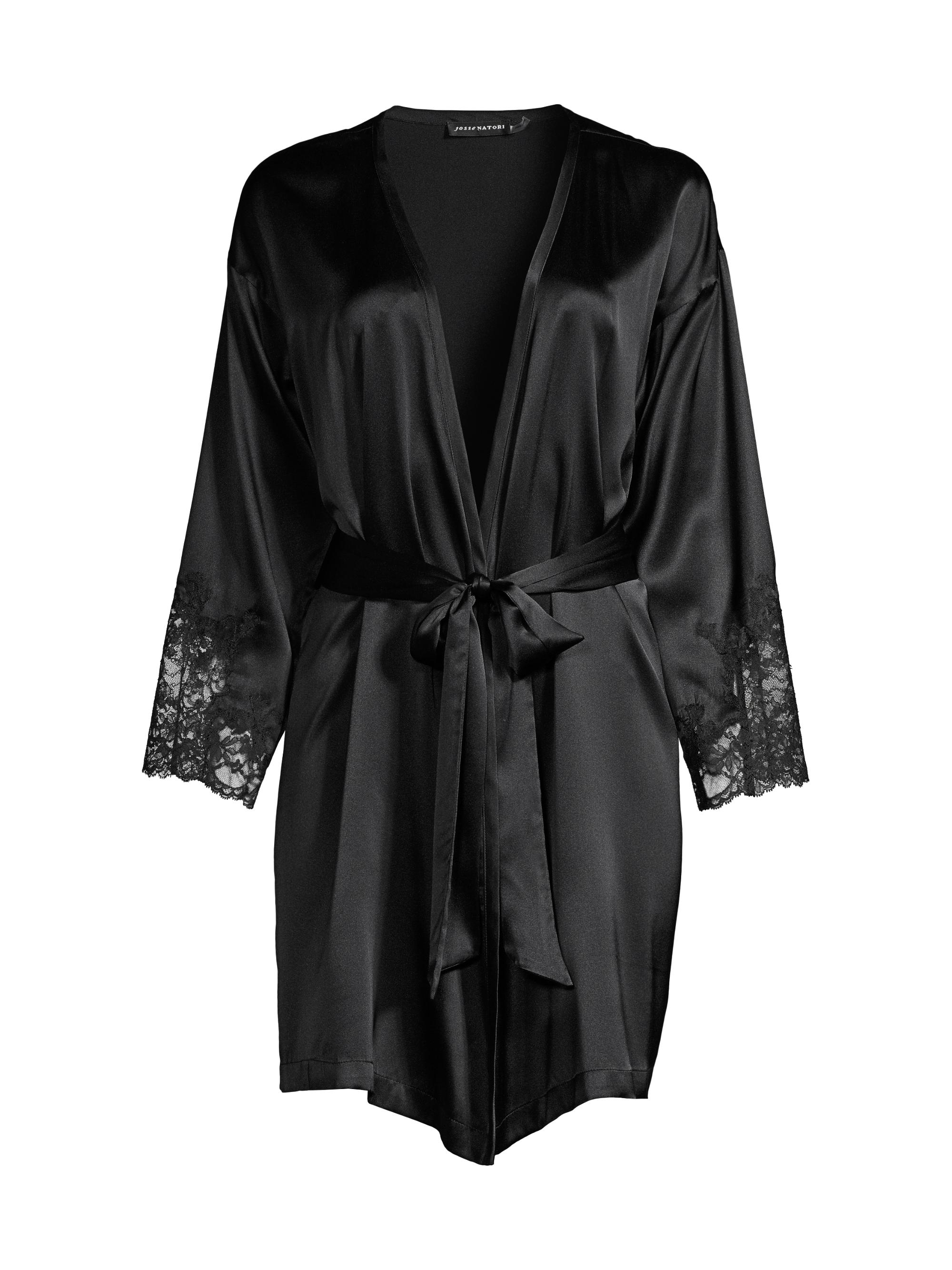 Josie Natori Women's  Sleek Lace-Accent Stretch Silk Wrap - Black