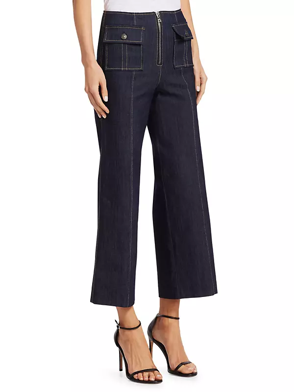 Azure Front High-Rise Wide-Leg Crop Jeans