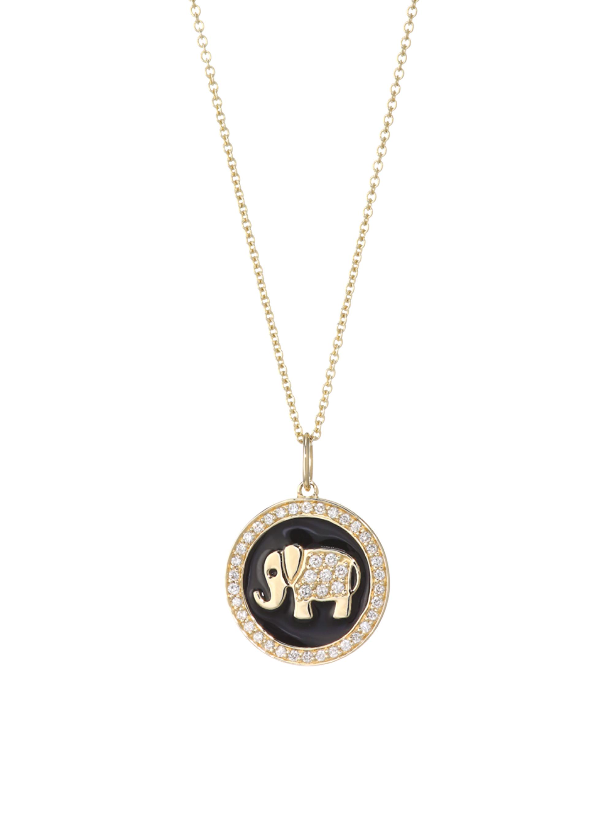 Sydney Evan Women's Pavé Diamond & 14K Yellow Gold Enamel Elephant Pendant Necklace