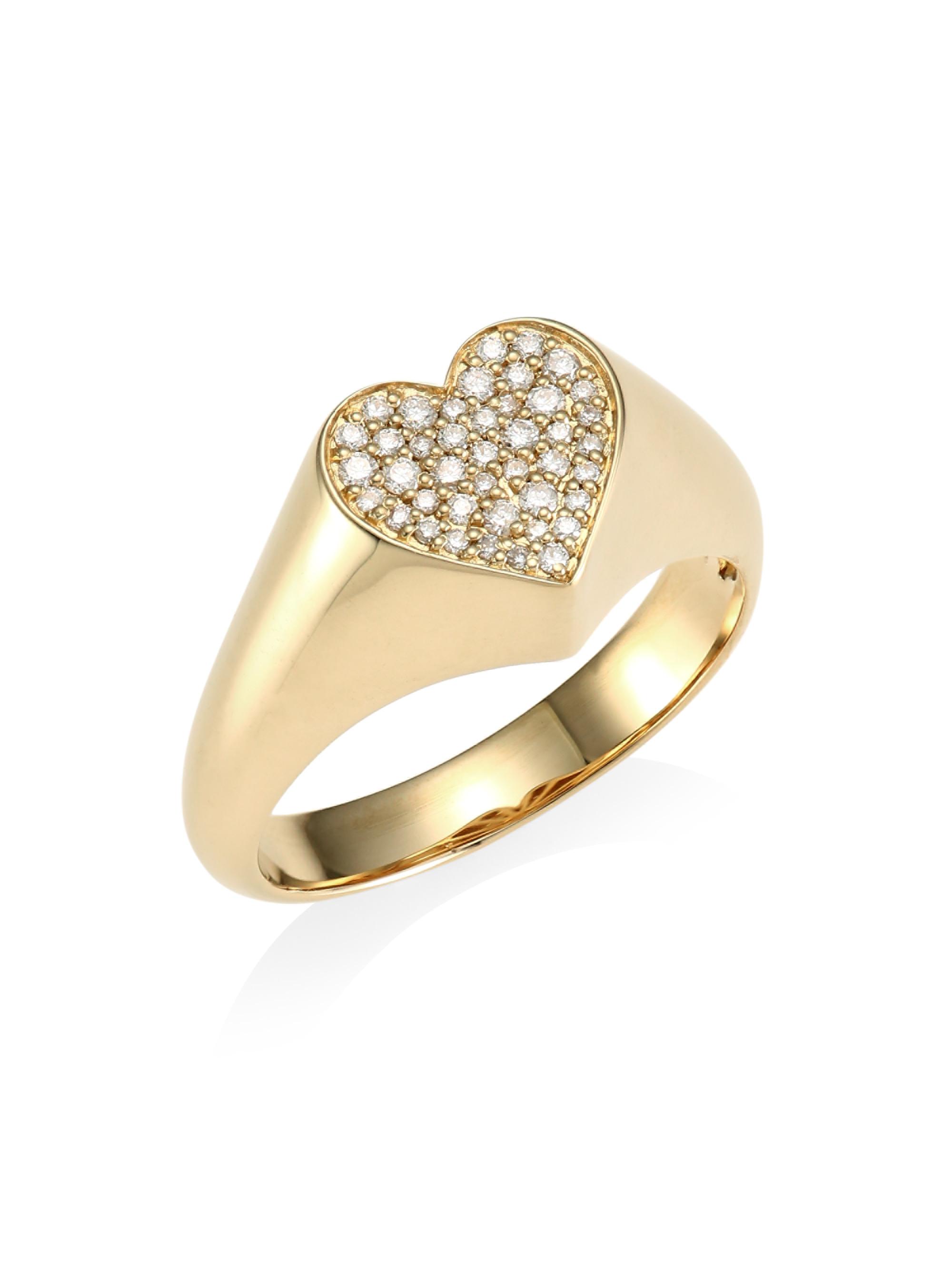 Sydney Evan Women's 14K Yellow Gold & Pavé Diamond Heart Signet Ring