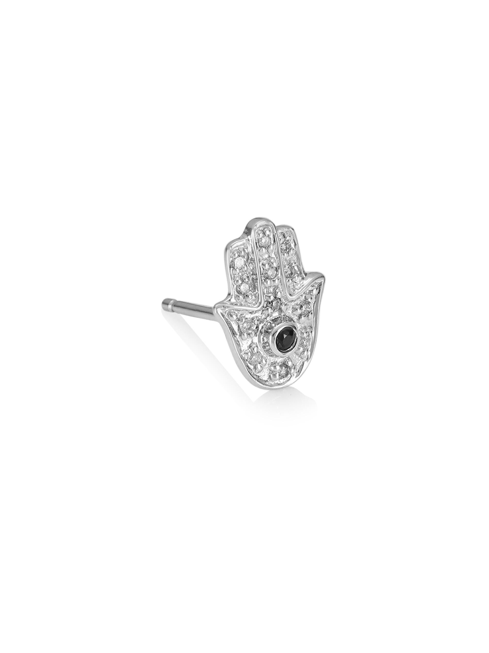 Sydney Evan Women's Single Diamond, Sapphire & 14K White Gold Hamsa Stud Earring