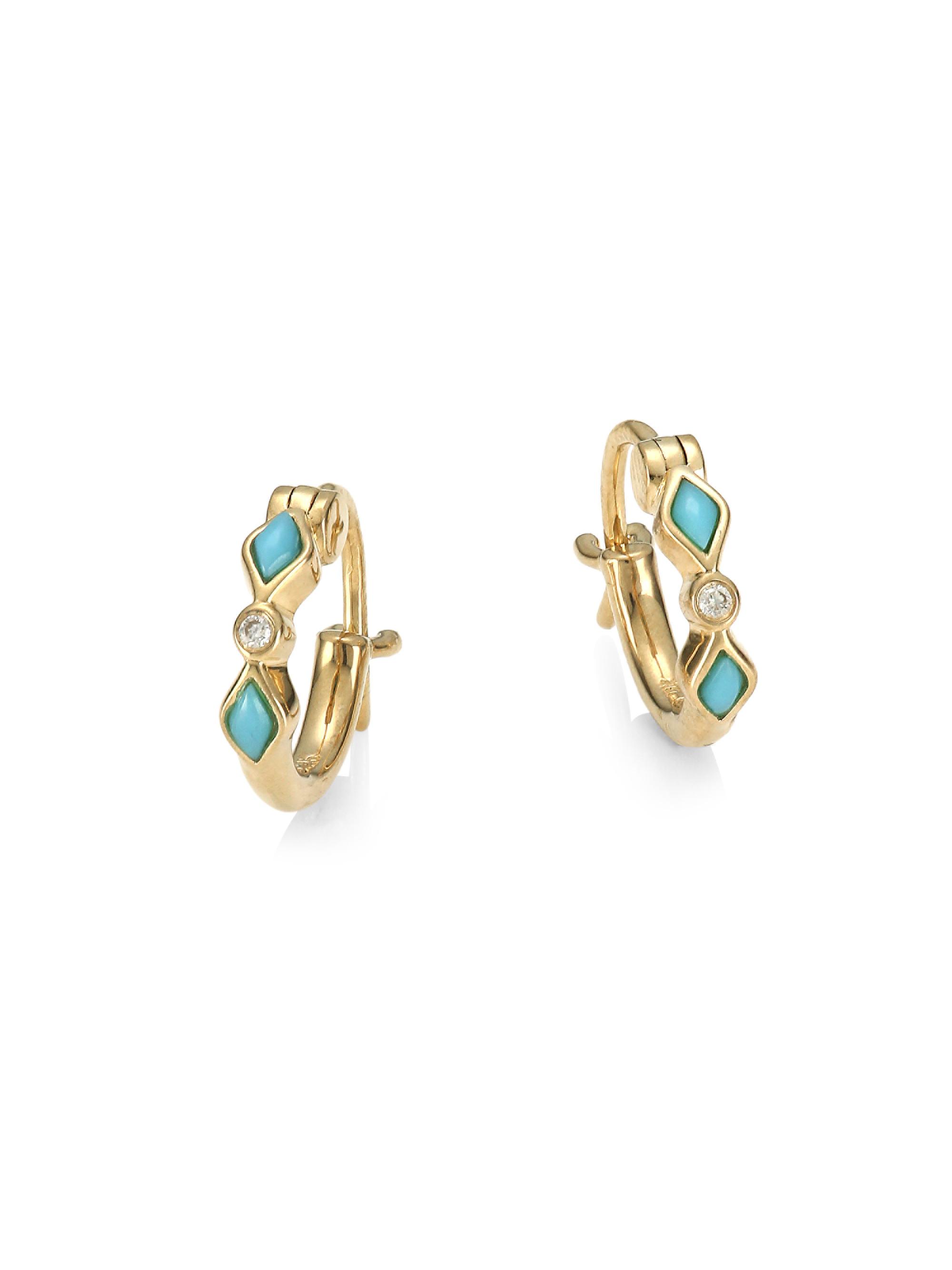 Sydney Evan Women's Diamond & Turquoise 14K Yellow Gold Huggie Hoop Earrings