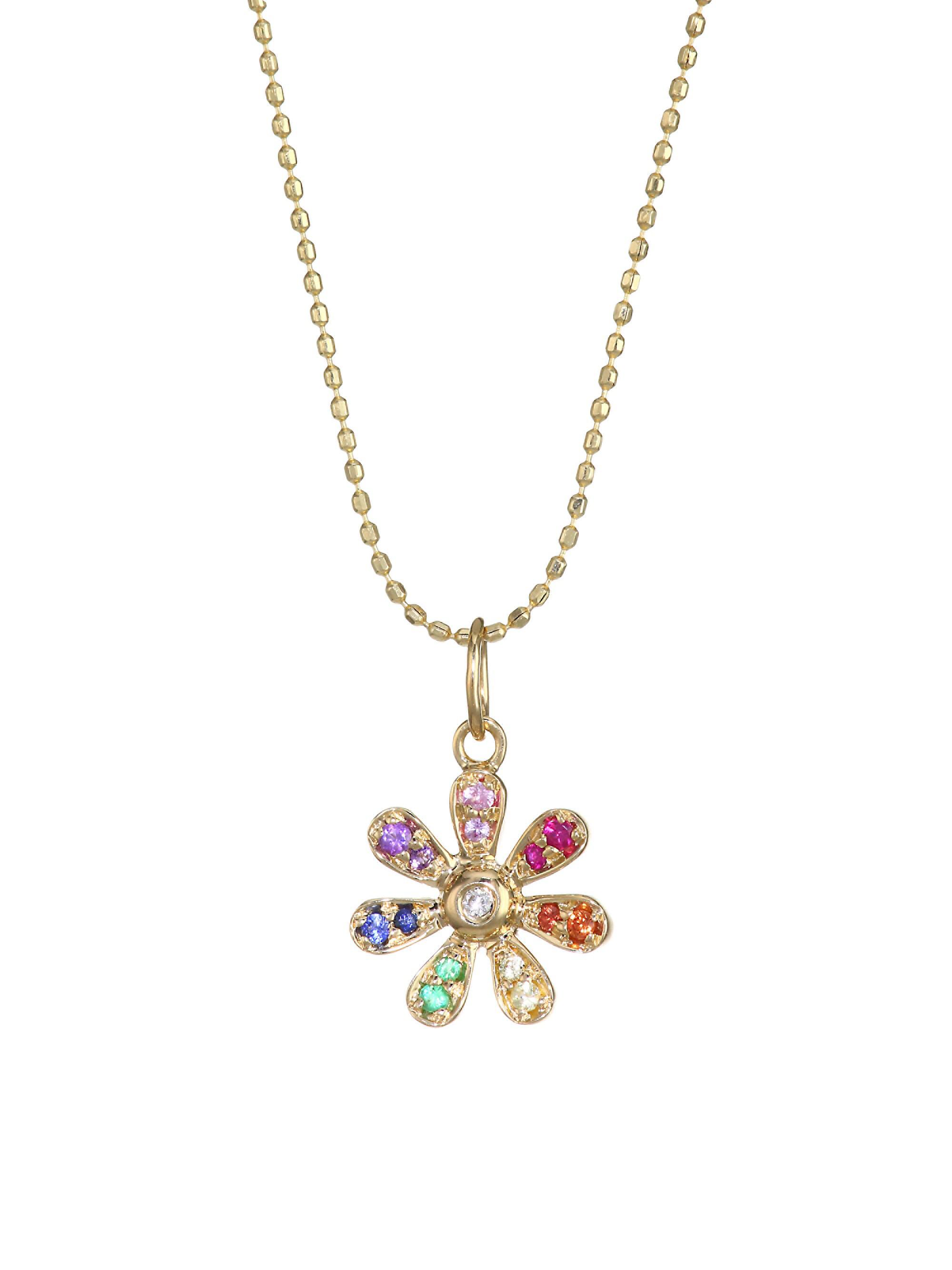 Sydney Evan Women's 14K Yellow Gold Multi-Gem Daisy Charm Necklace