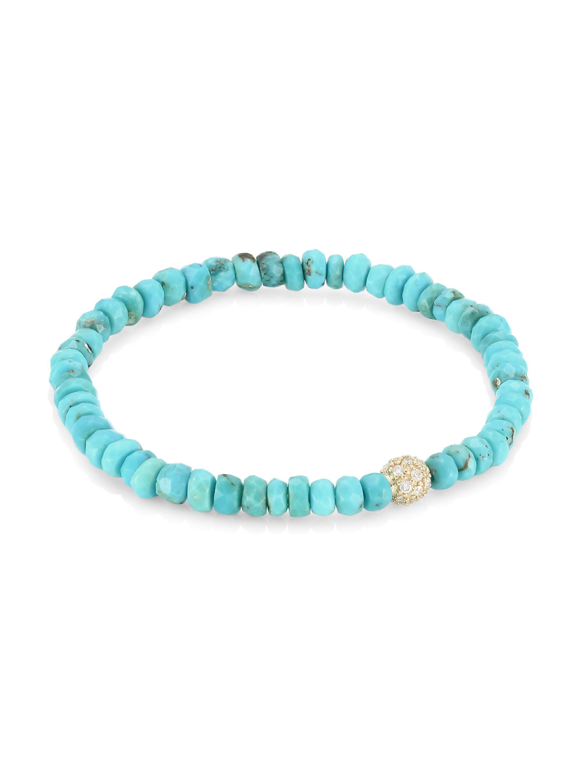 Sydney Evan Women's 14K Yellow Gold, Turquoise & Diamond Pavé Ball Beaded Bracelet - Turquoise