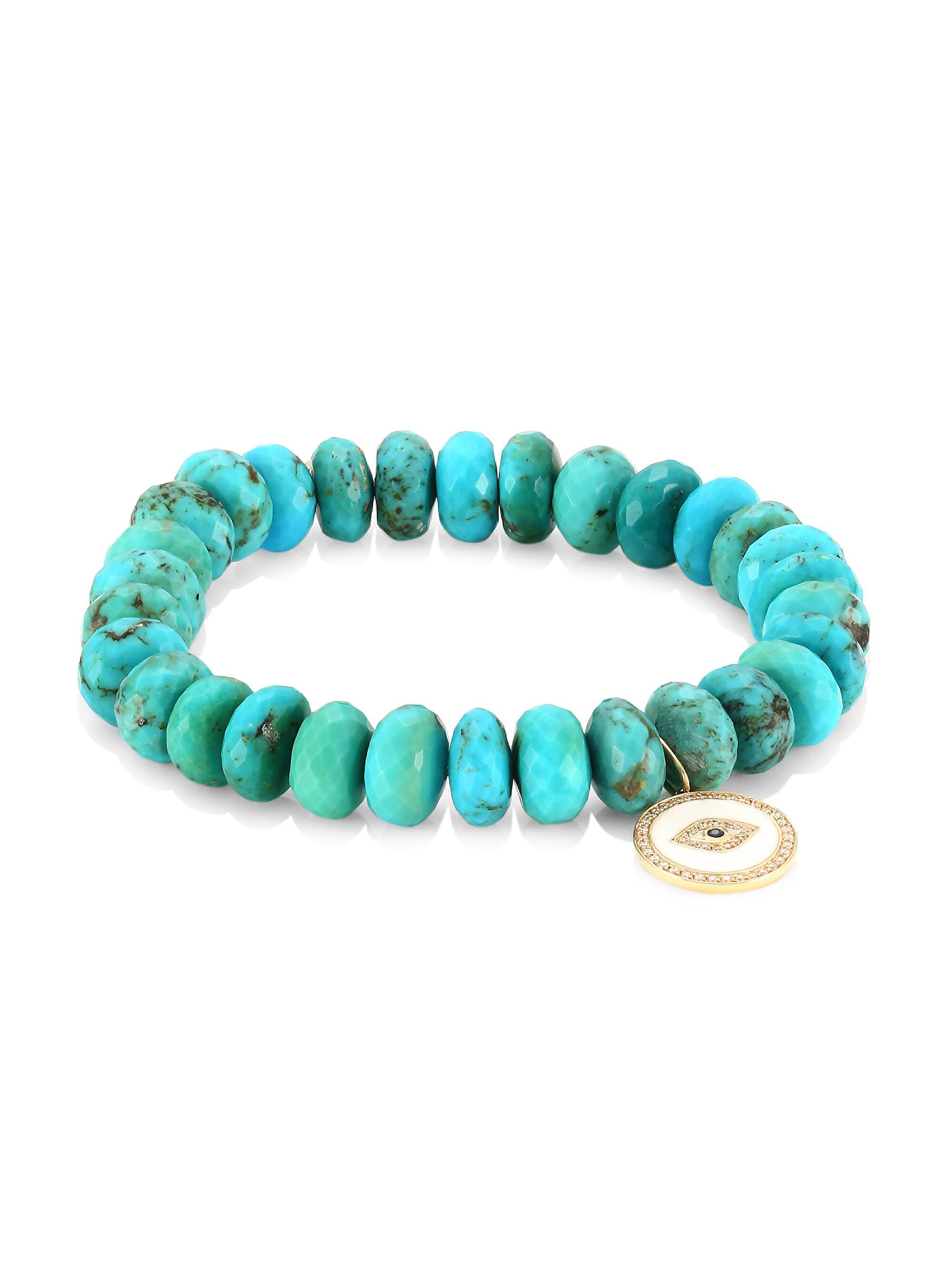 Sydney Evan Women's 14K Yellow Gold, Diamond, Sapphire & Turquoise Evil Eye Beaded Bracelet - Turquoise