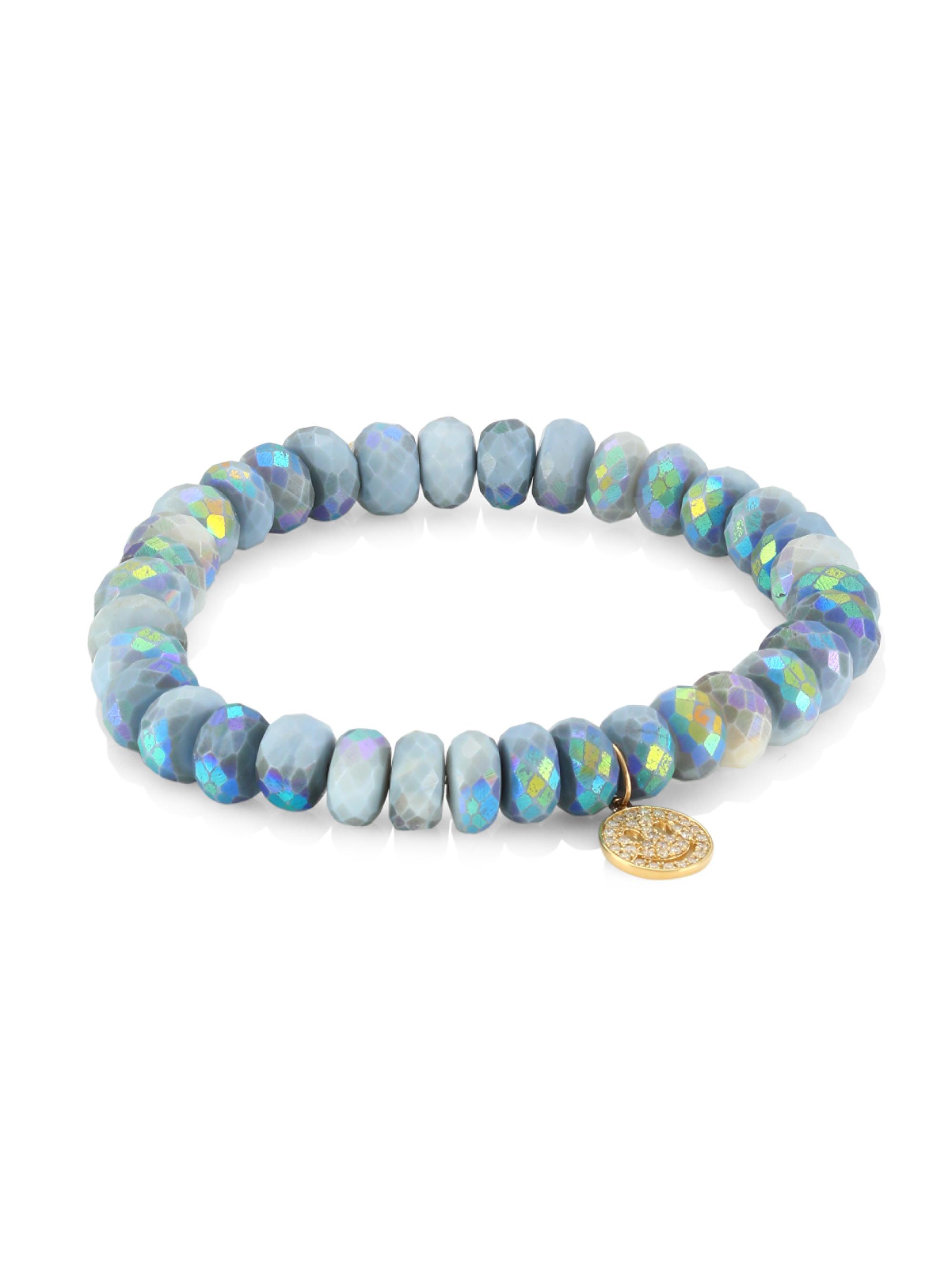 Sydney Evan Women's 14K Yellow Gold, Pavé Diamond & African Opal Happy Face Beaded Bracelet