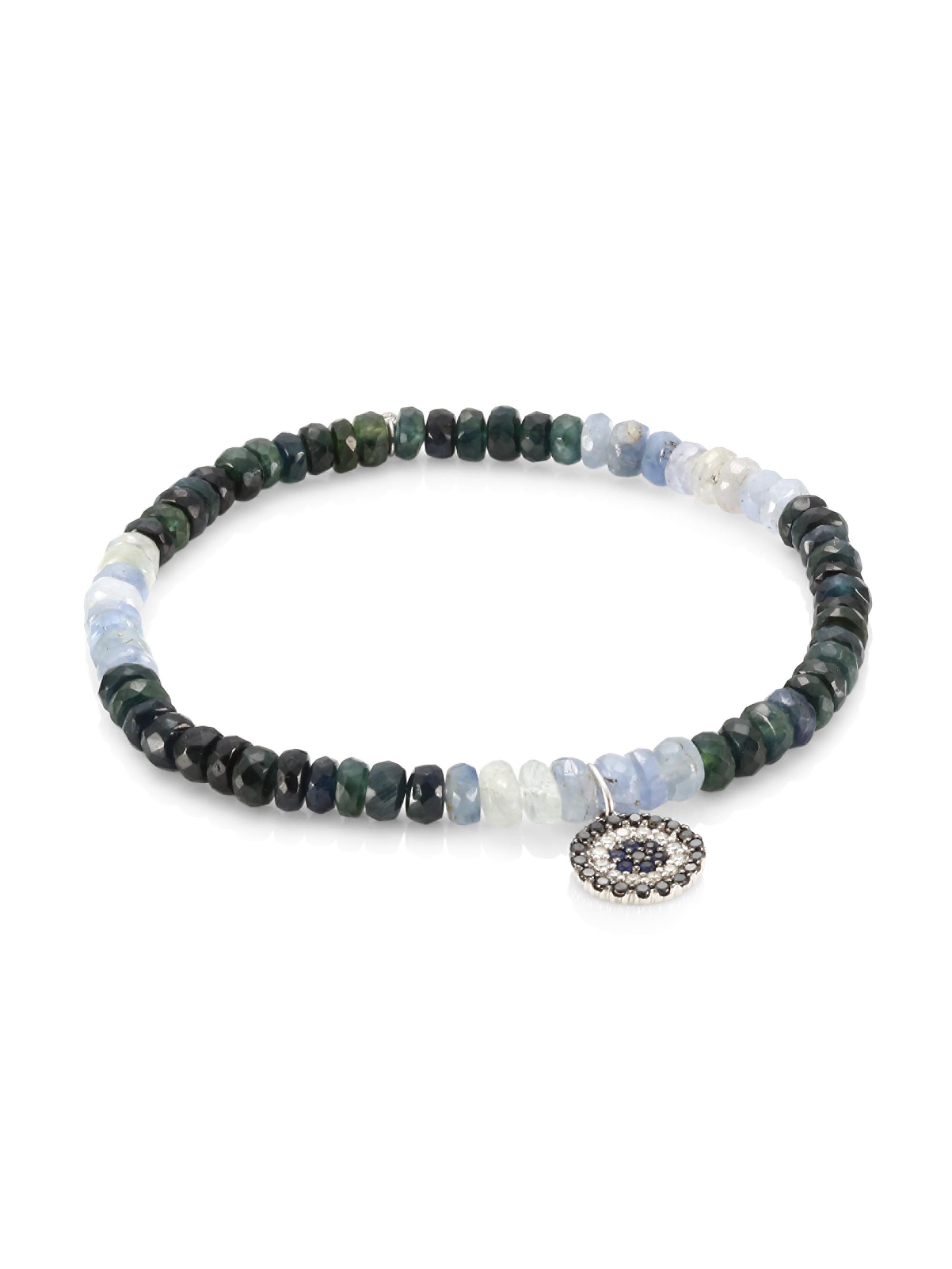 Sydney Evan Women's  Evil Eye 14K White Gold, Diamond, Black Diamond & Blue Sapphire Beaded Bracelet