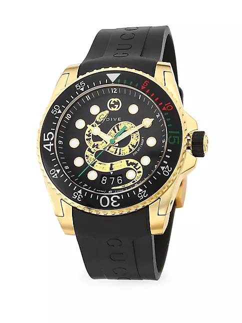 Shop Gucci Gucci Dive 45MM Gold PVD King Snake Dial with Rubber