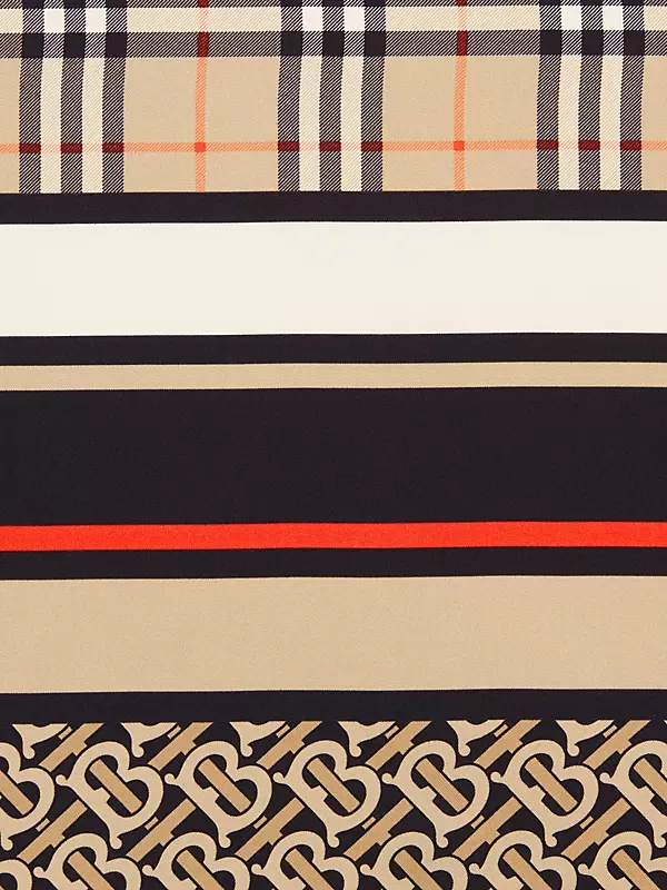 Burberry Icon Stripe Monogram Print Wool Silk Square Large Scarf