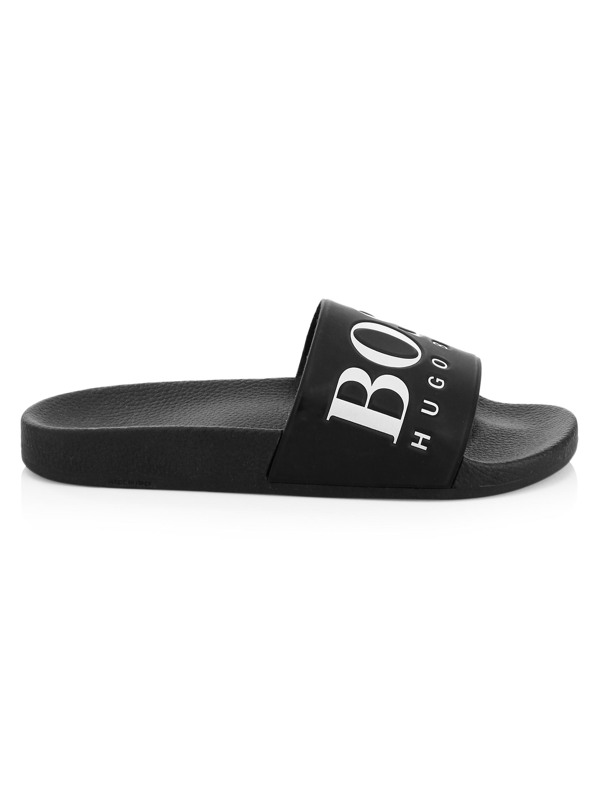 BOSS Herren Solar Slid Logo Pantoletten - Schwarze Slip-Sandalen Mit Logo