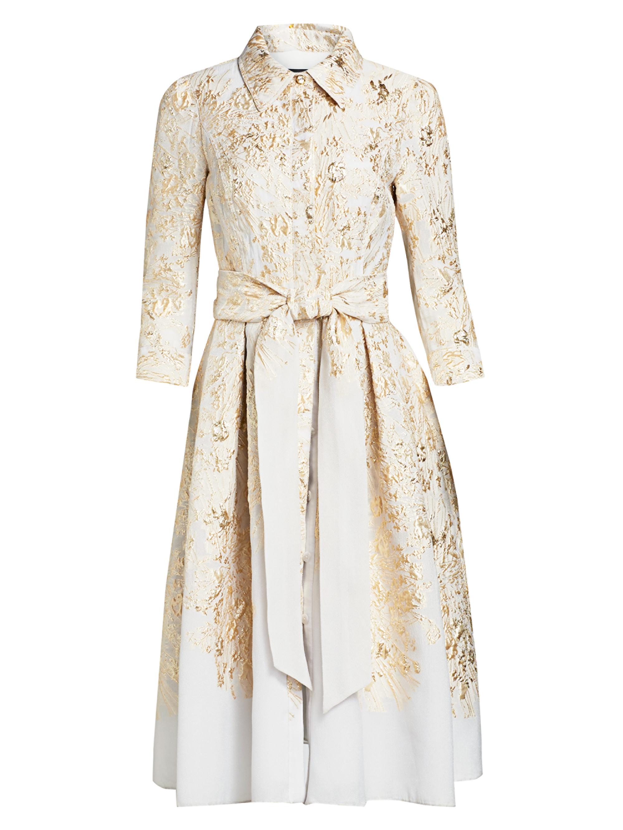 Teri Jon by Rickie Freeman Women's Point Collar Metallic Jacquard Cocktail Dress - Gold