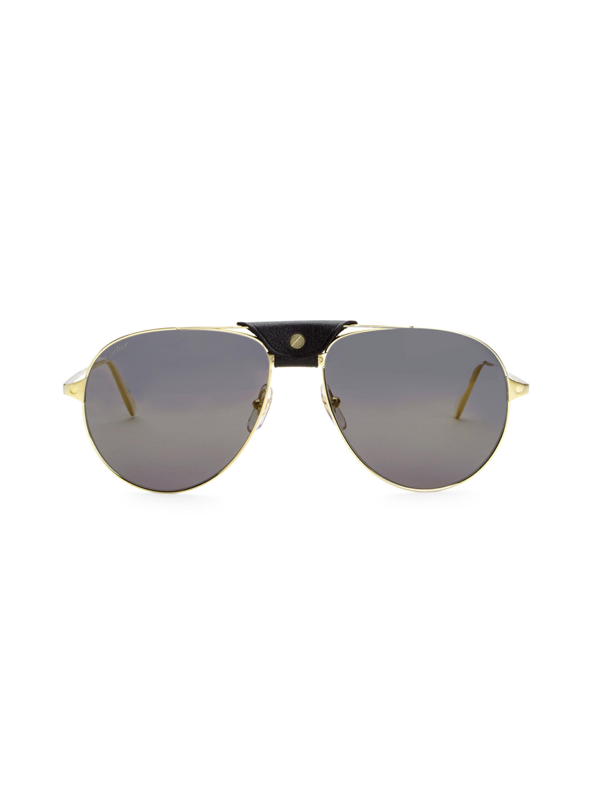 Cartier Men's 59MM Leather-Trim Aviator Sunglasses - Gold