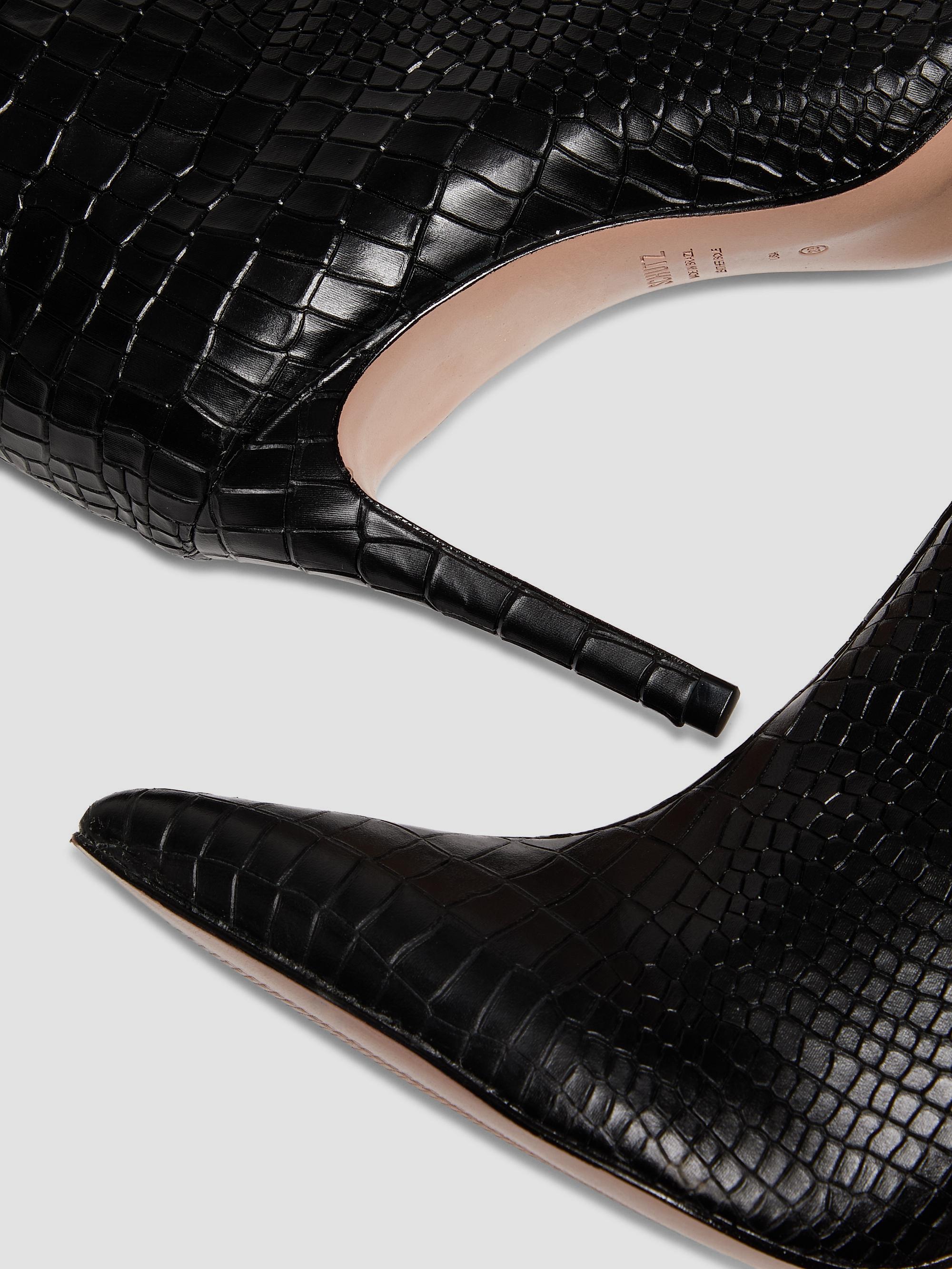 Schutz Maryana 90MM Croc-Embossed Leather Stiletto Boots | Saks