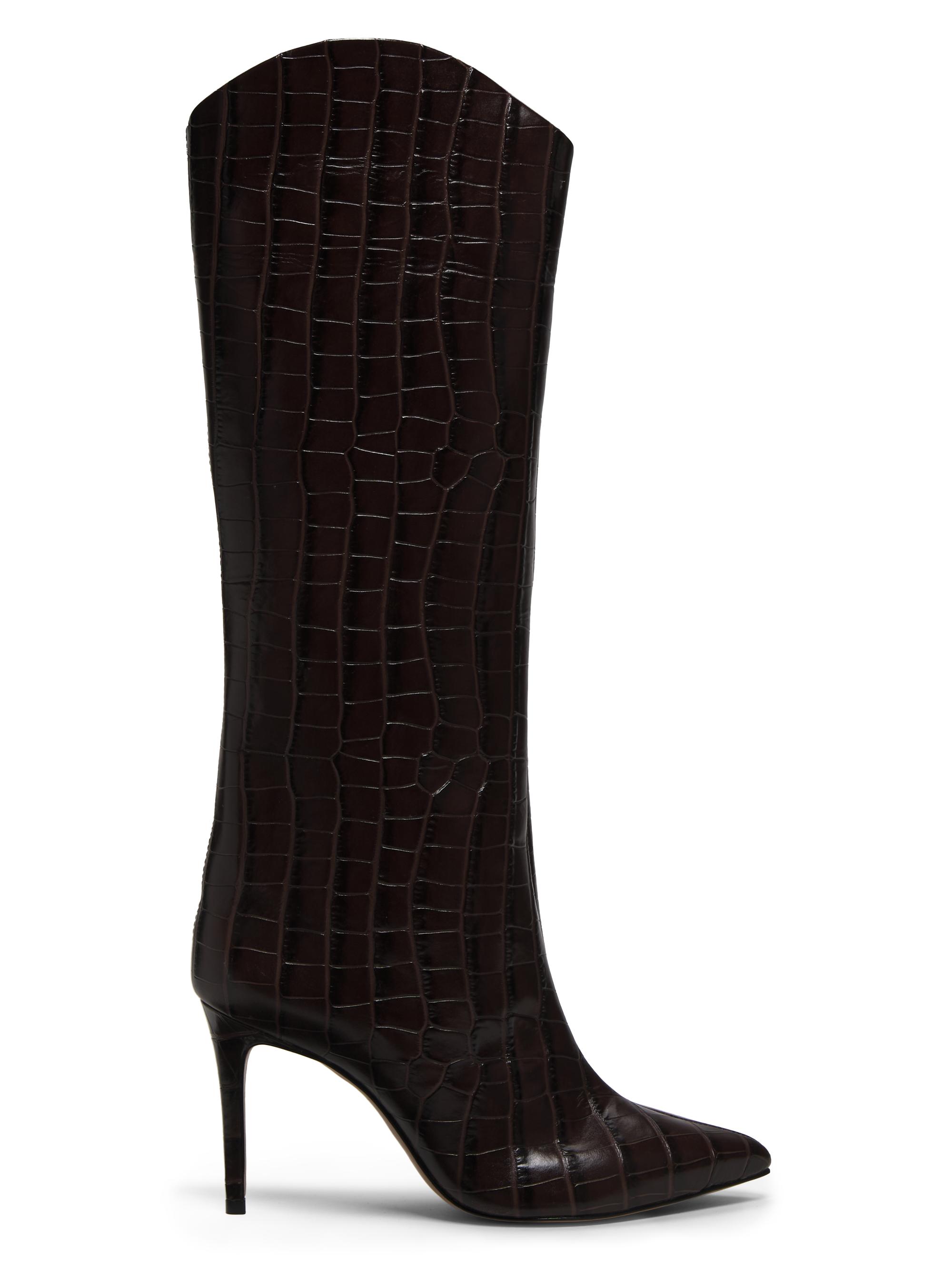 Schutz Women's Maryana 90MM Croc-Embossed Leather Stiletto Boots - Dark Chocolate