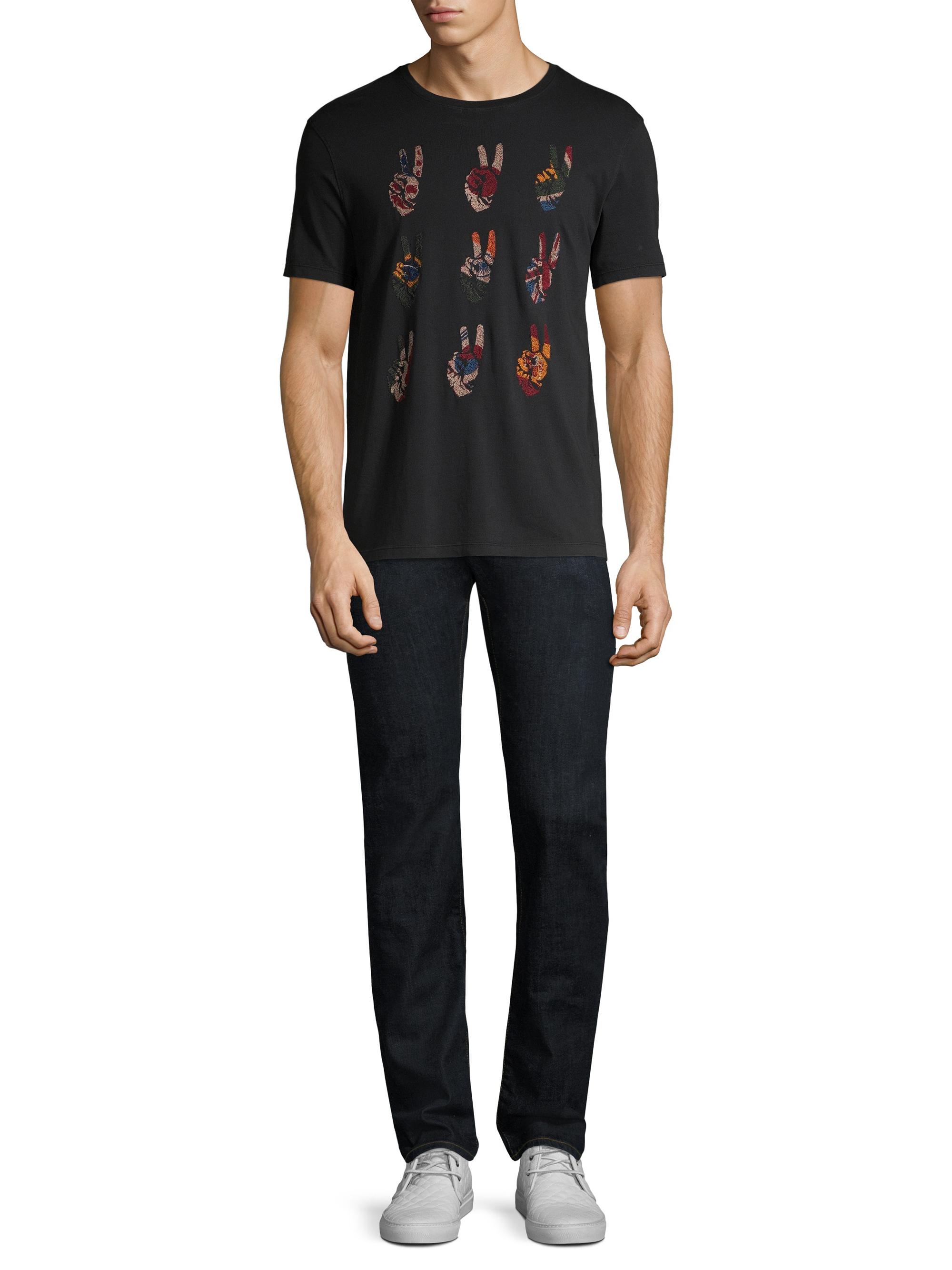 John Varvatos Star U.S.A. Men's Cotton Peace Sign Tee - Black | Thumbnail 2