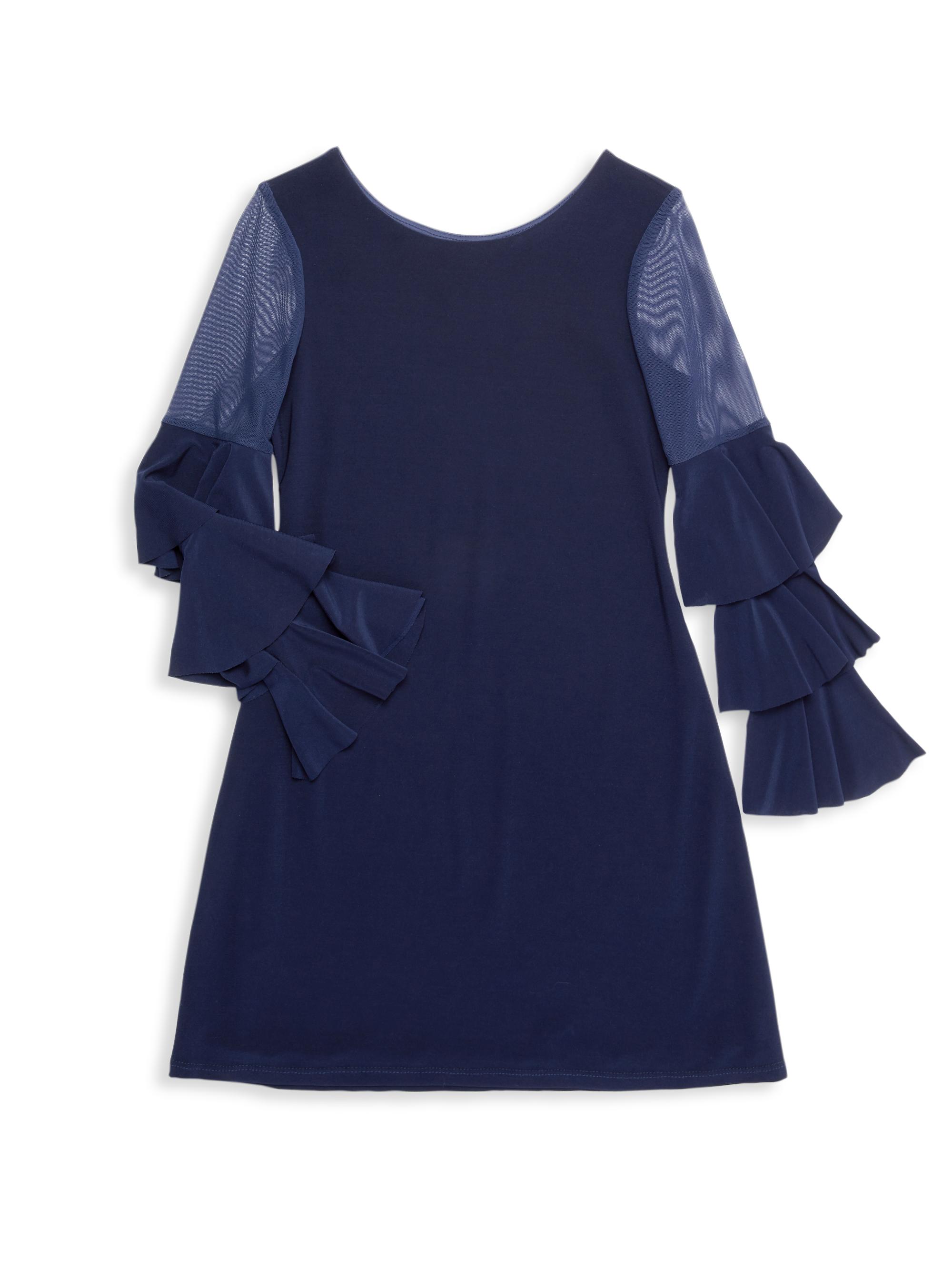 Un Deux Trois Girl's Ruffle Sleeve Shift Dress - Navy