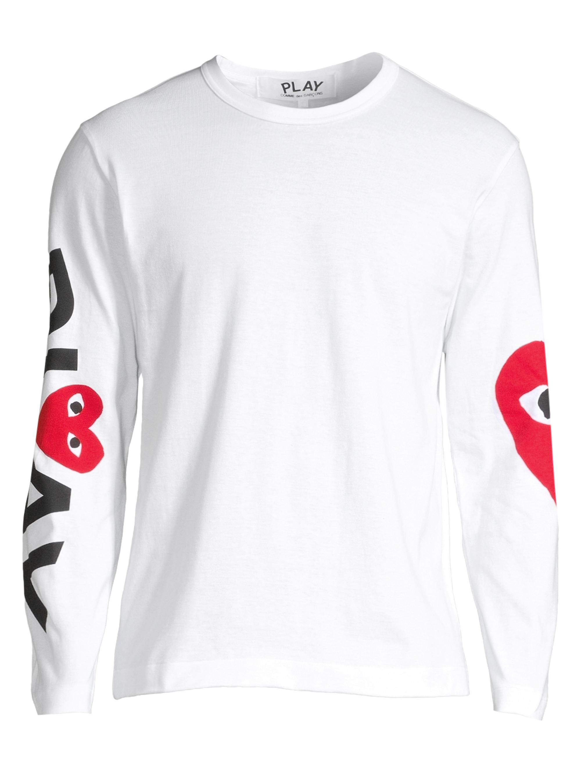 Comme des Garçons PLAY Men's Play Logo Long-Sleeve Cotton Tee - White