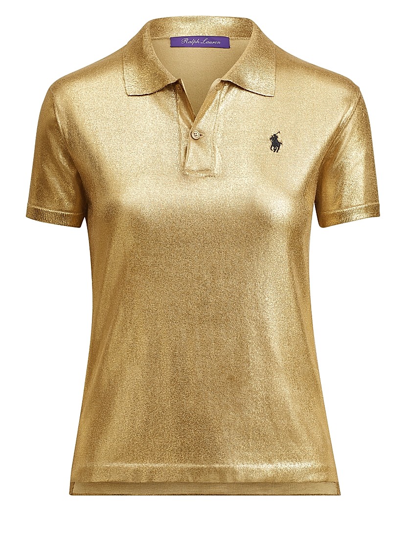 Shop Ralph Lauren Collection Gold Lacquer Pony Polo Tee Shop Ralph Lauren Collection Gold Lacquer Pony Polo Tee