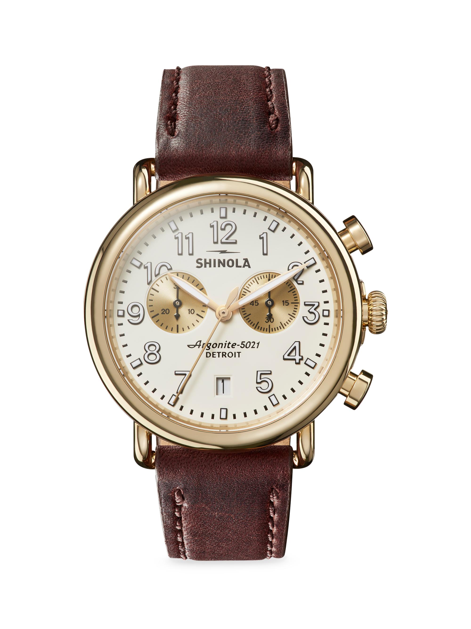 Shinola Men's Runwell Chronograph Leather Strap Watch - Brown