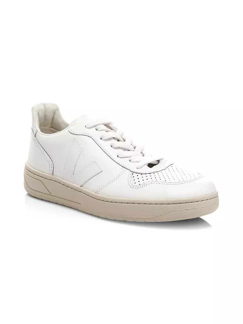 Shop Veja V-10 Perforated Leather Low-Top Sneakers