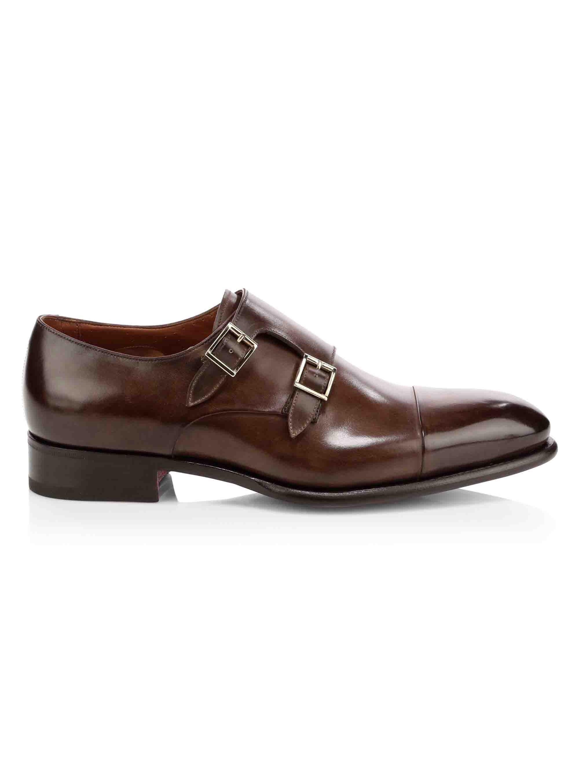 Santoni Men's Ira Double Monk Strap Leather Loafers - Medium Brown