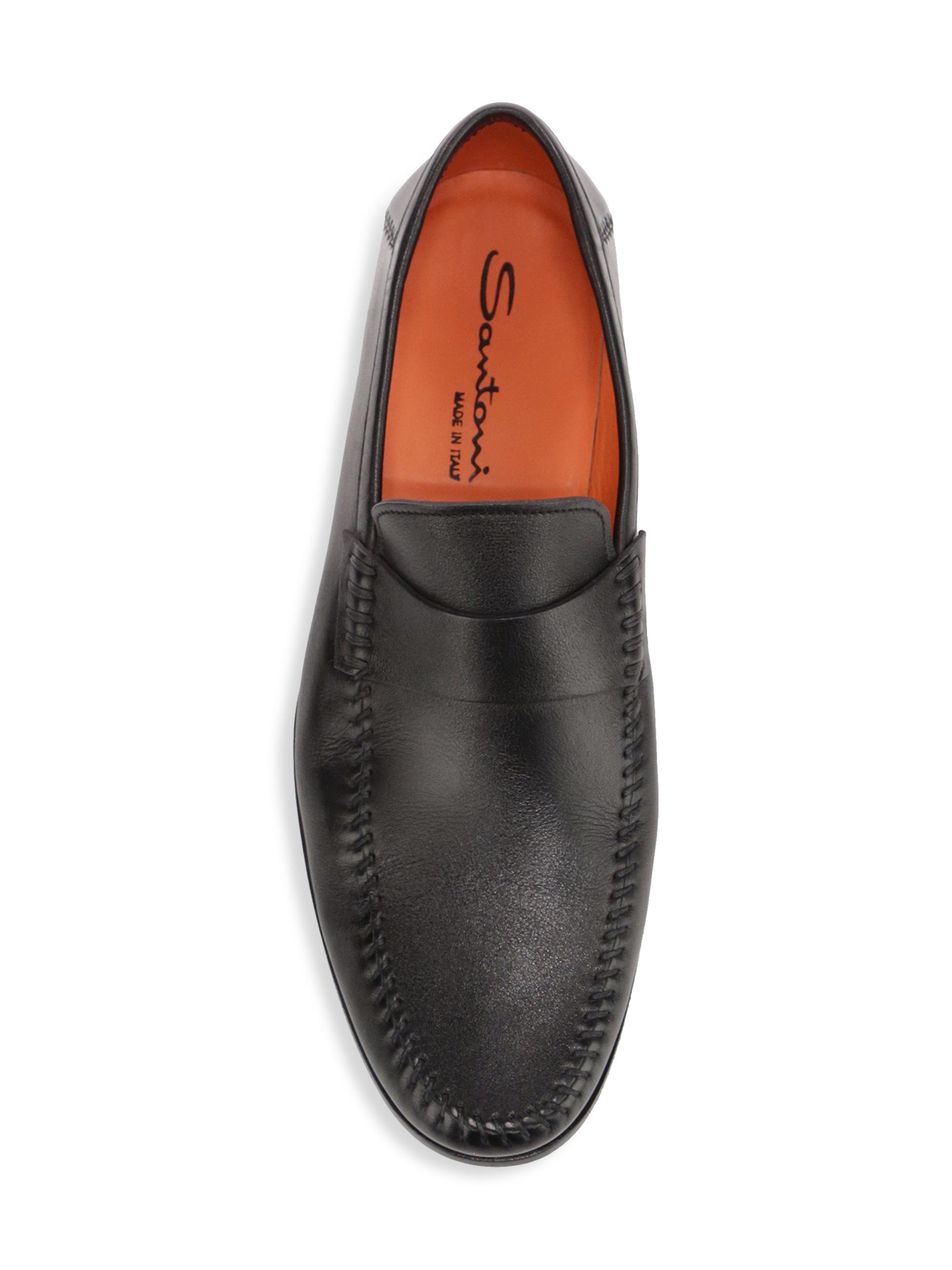 Santoni Paine Leather Moccasin Loafers | Saks Fifth Avenue