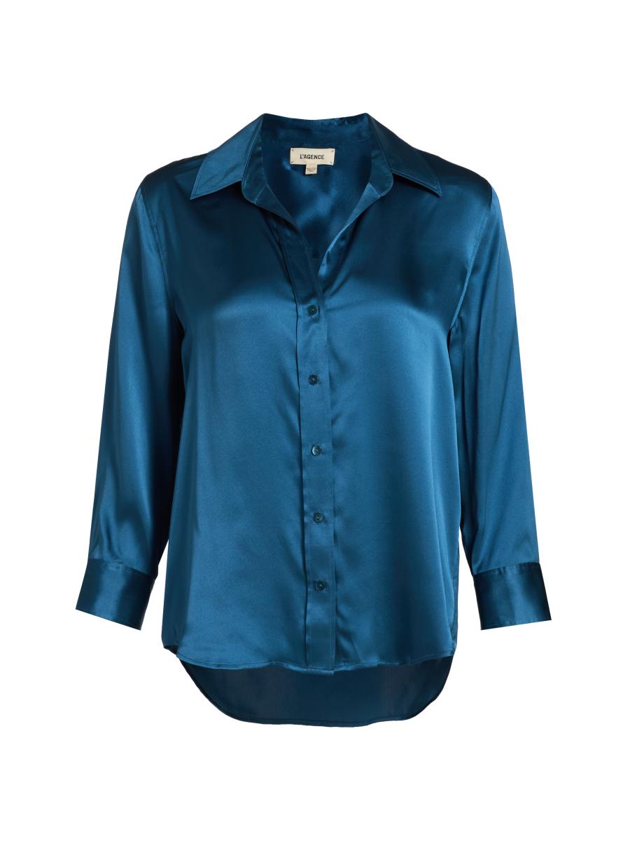 L'AGENCE Dani Three-Quarter Sleeve Silk Shirt | Saks Fifth Avenue