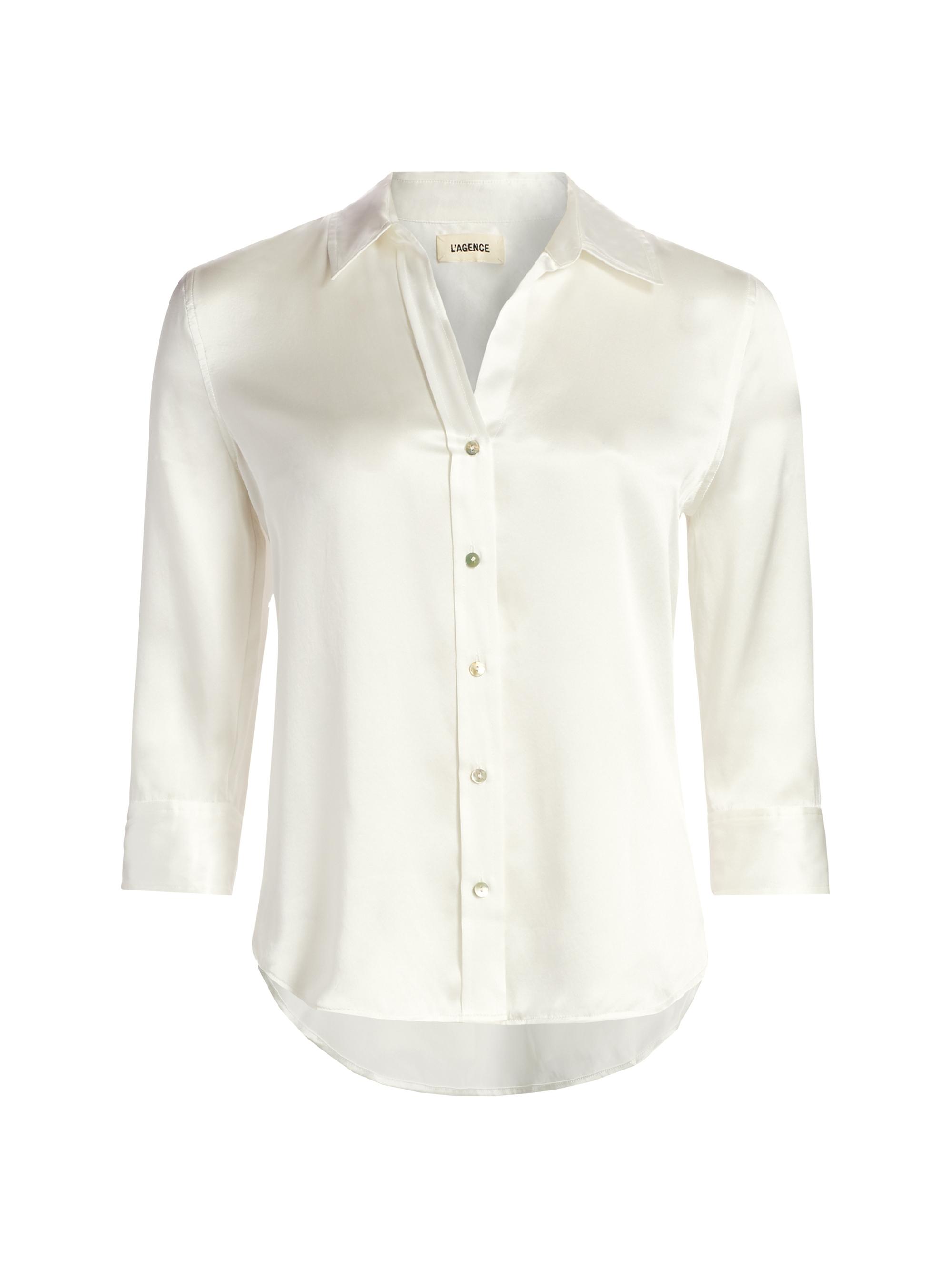 L'AGENCE Women's Dani Three-Quarter Sleeve Silk Shirt -
